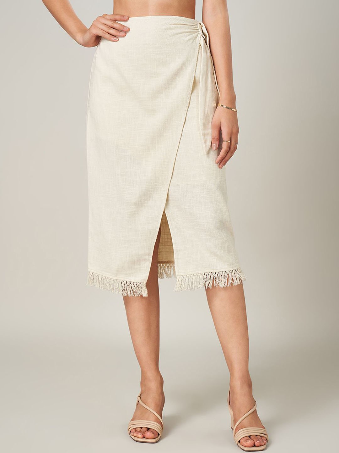 

Honey by Pantaloons Women Pure Cotton Wrap Midi Skirt, Cream