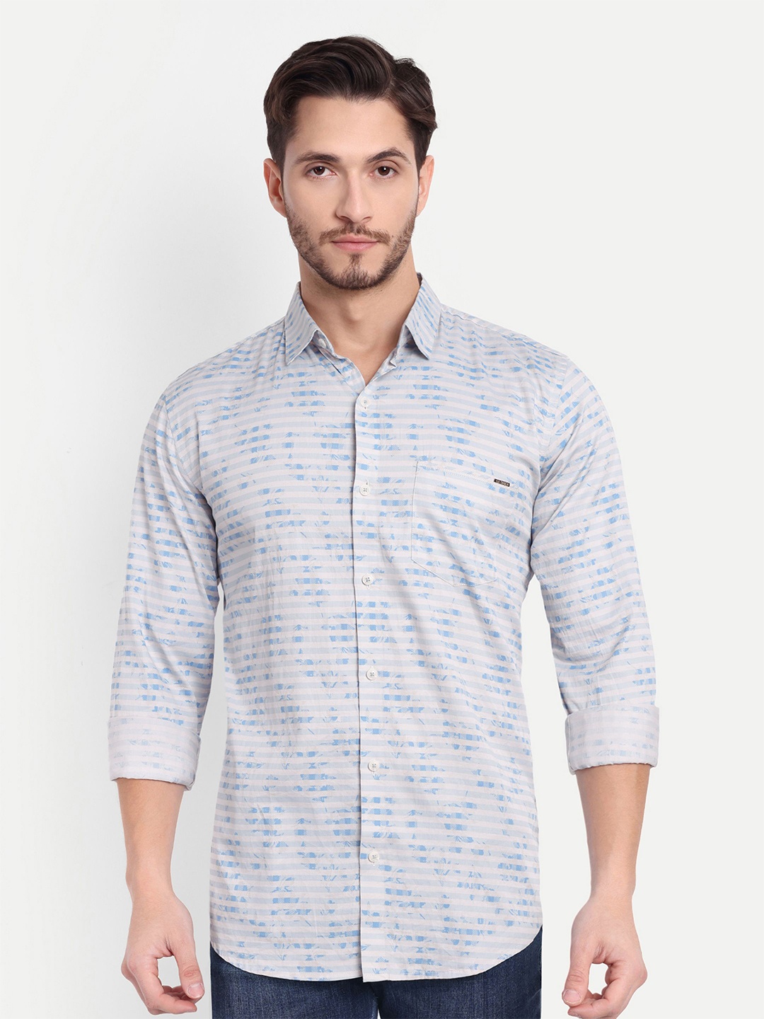 

SUI DHAGA Men Comfort Horizontal Stripes Opaque Printed Casual Shirt, Blue