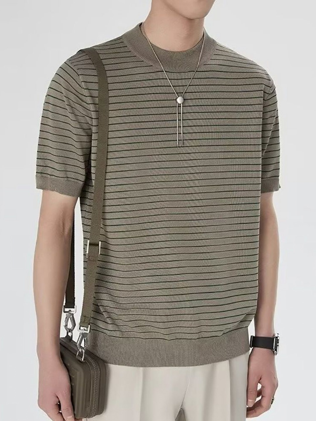 

StyleCast x Revolte Men Striped Round Neck T-shirt, Brown