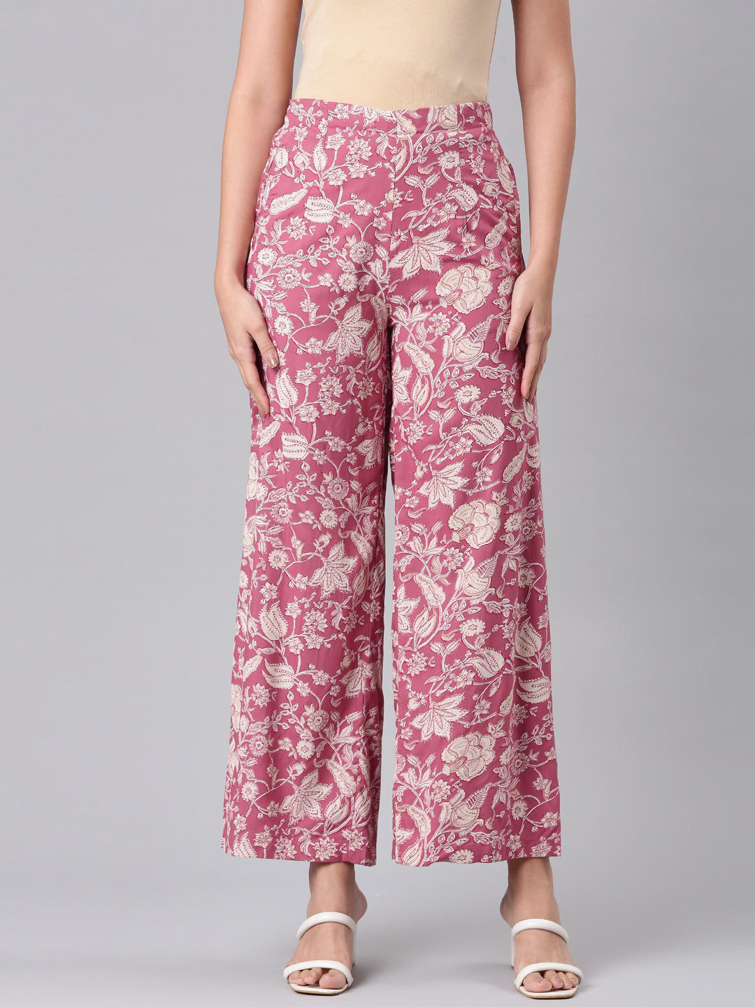 

Go Colors Women Floral Printed Palazzos, Pink