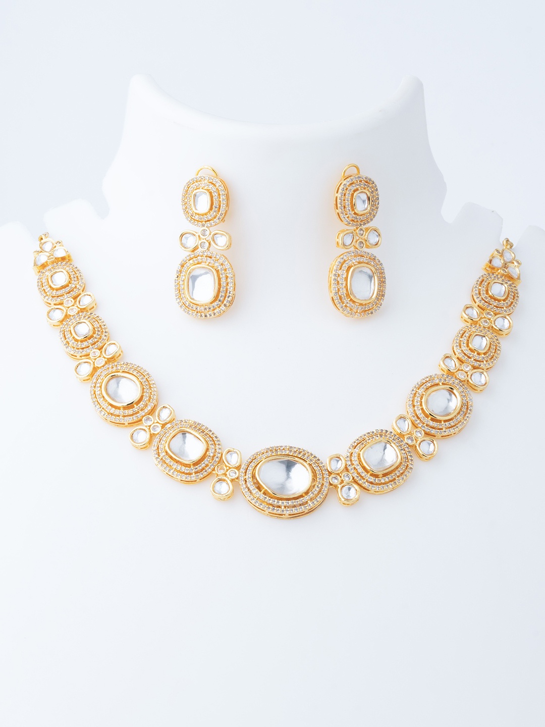 

vivinia BY VIDHI MEHRA Gold-Plated White-Finished CZ Studded Jewellery Set