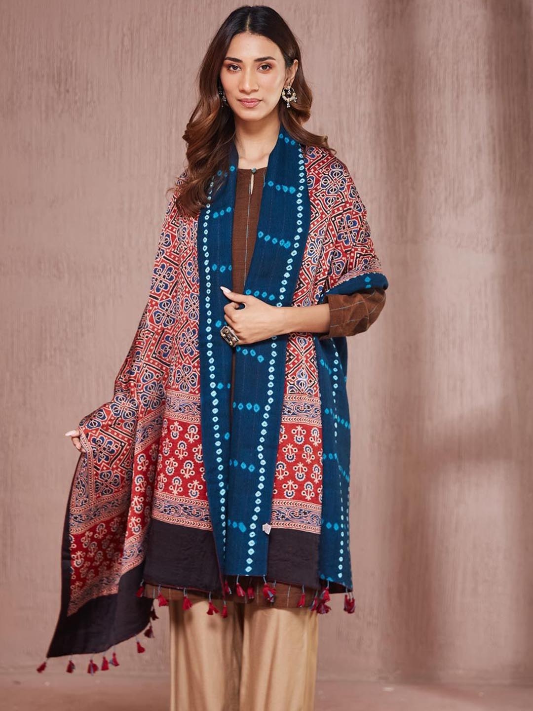 

Fabindia Ethnic Motifs Printed Shawl, Red