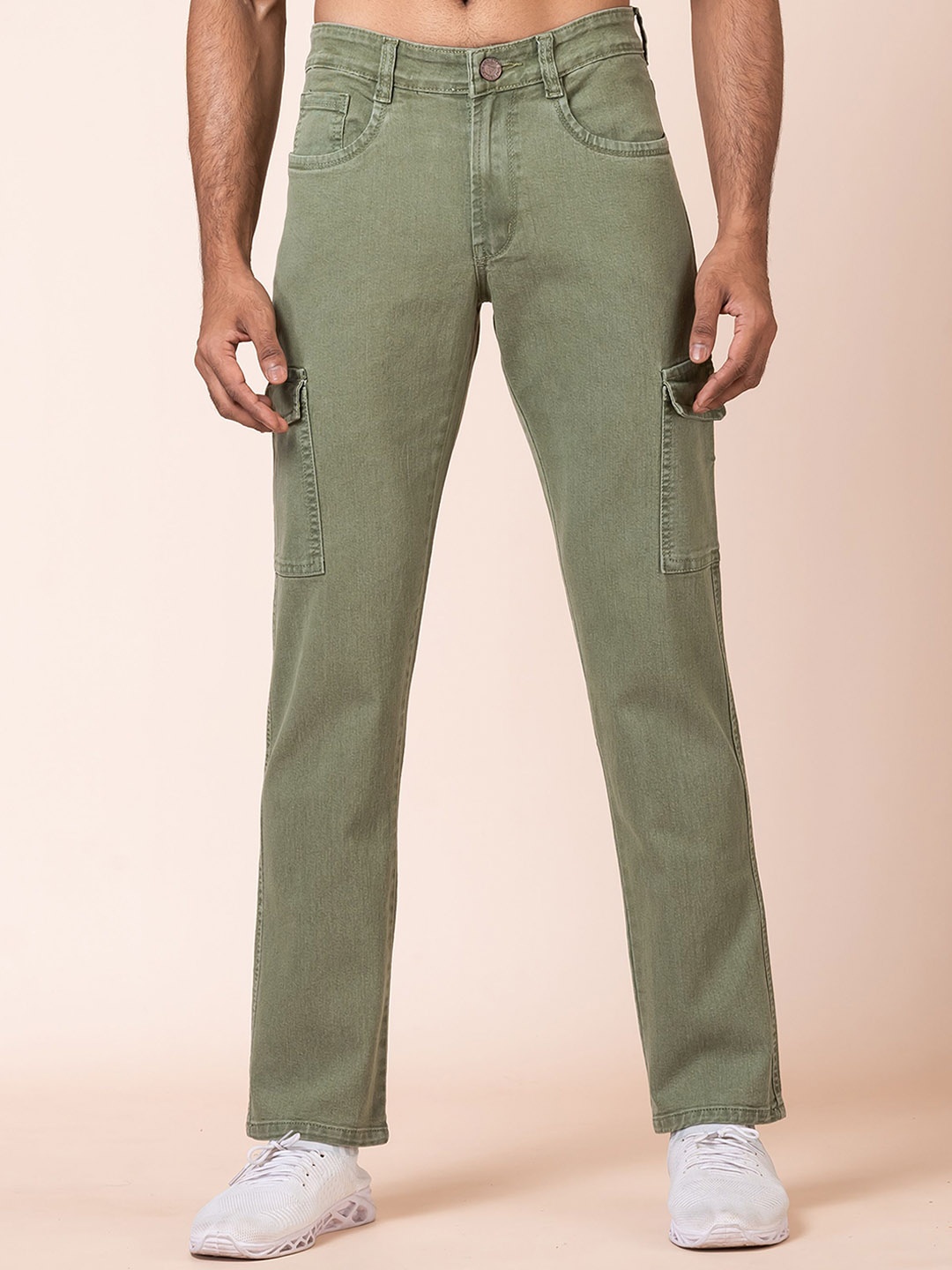 

AFLASH Men Men Cotton Relaxed Fit Mid-Rise Cargos Jeans, Green