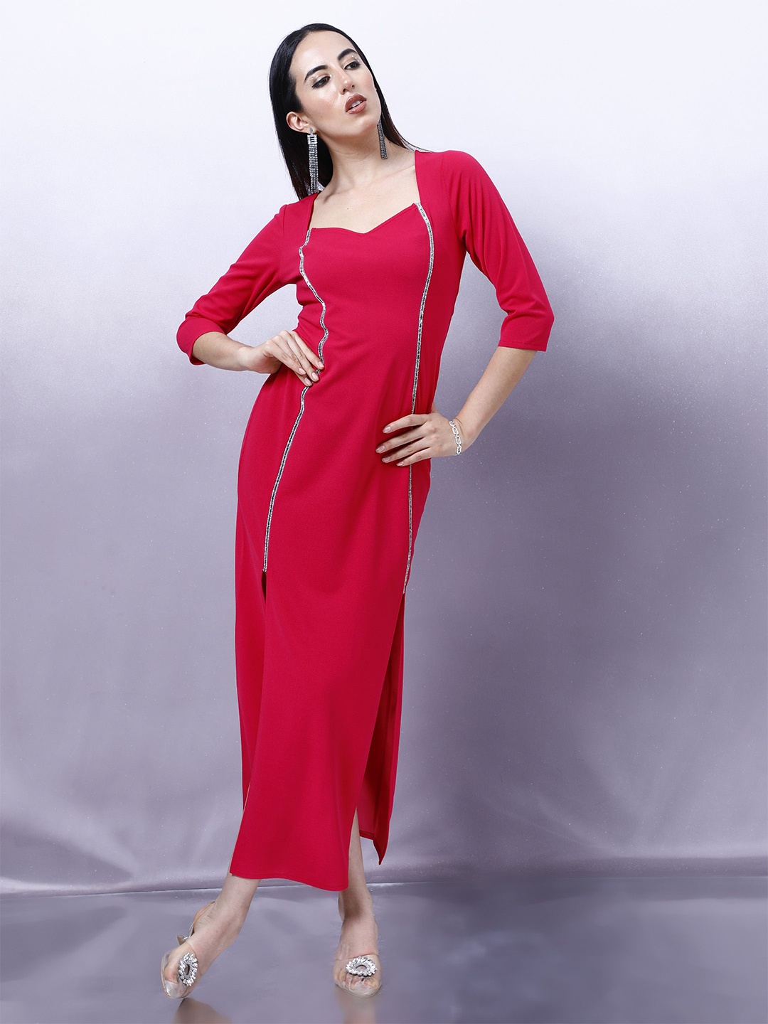 

Shally Bhasin by Athena Embellished Scuba Maxi Dress, Fuchsia