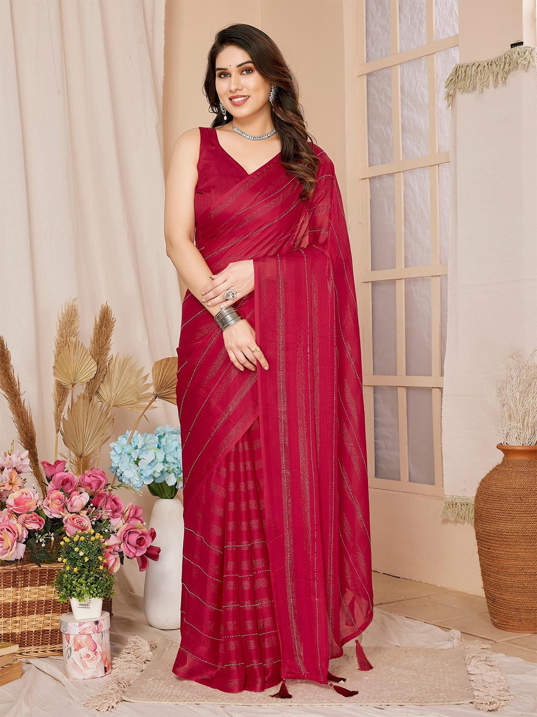 

VAIRAGEE Stones Ready to Wear Saree, Maroon