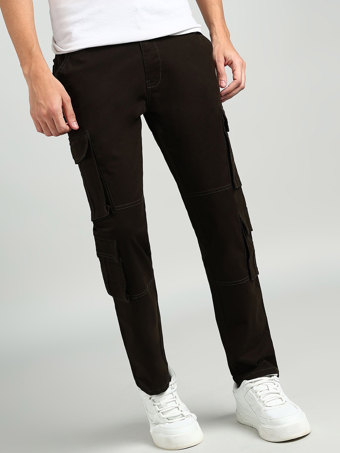 

AFLASH Men Cotton High-Rise Light Fade Cargo Style Jeans, Olive