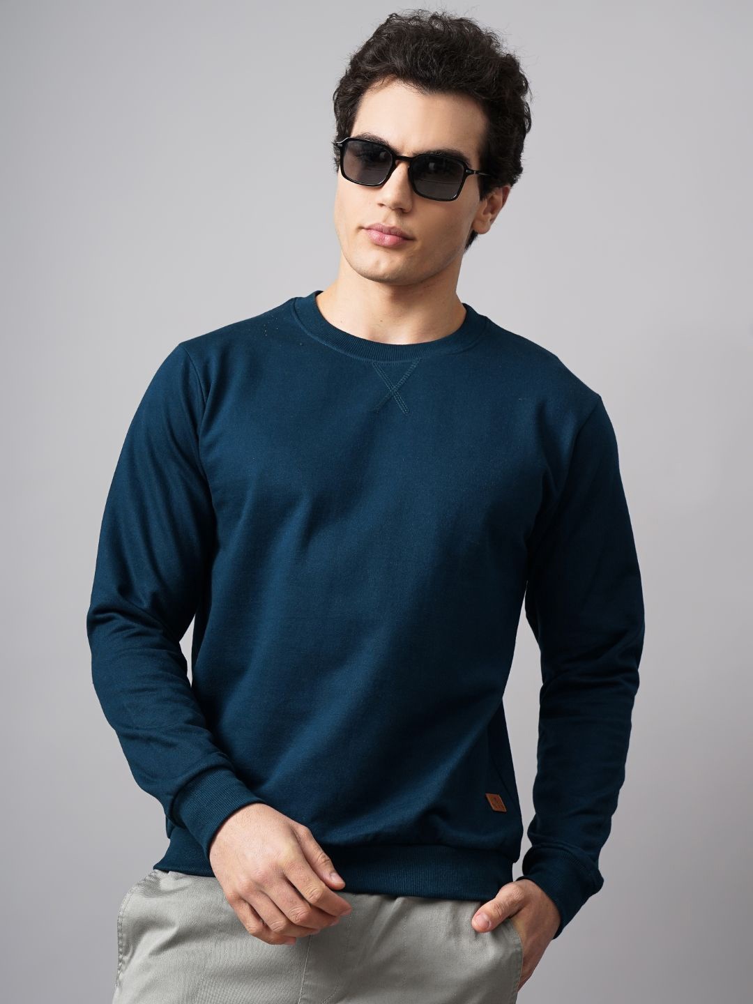 

PAUL STREET Unisex Round Neck Cotton Sweatshirt, Teal