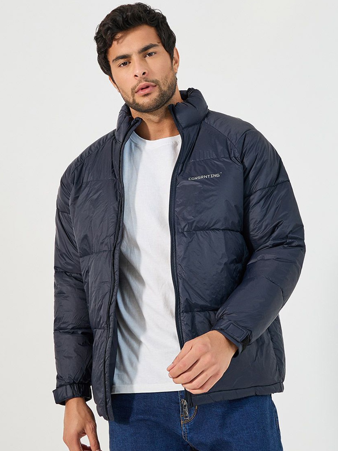 

Styli Stand Collar Puffer Jacket, Navy blue