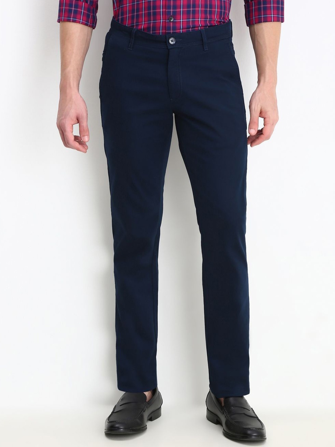 

Allen Solly Men Cotton Slim Fit Trousers, Navy blue
