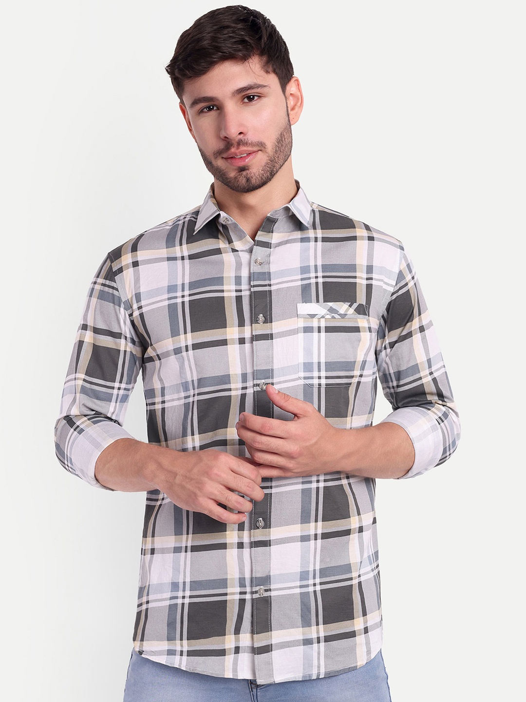 

SUI DHAGA Men Comfort Buffalo Checks Opaque Checked Casual Shirt, Grey