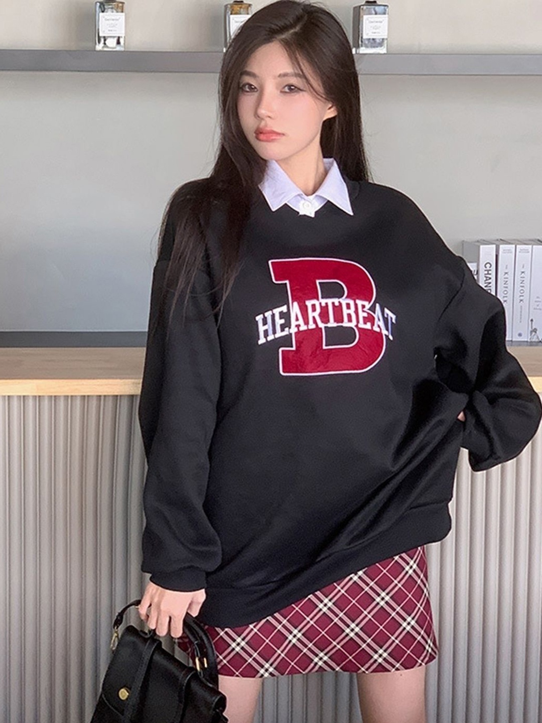 

KPOP Women Checked A-Line Above Knee Skirt, Maroon