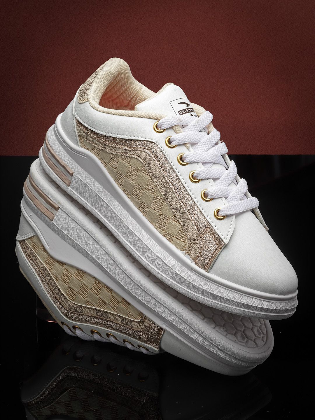 

ASIAN Women Woven Design Lace-Ups Round Toe Sneakers, White