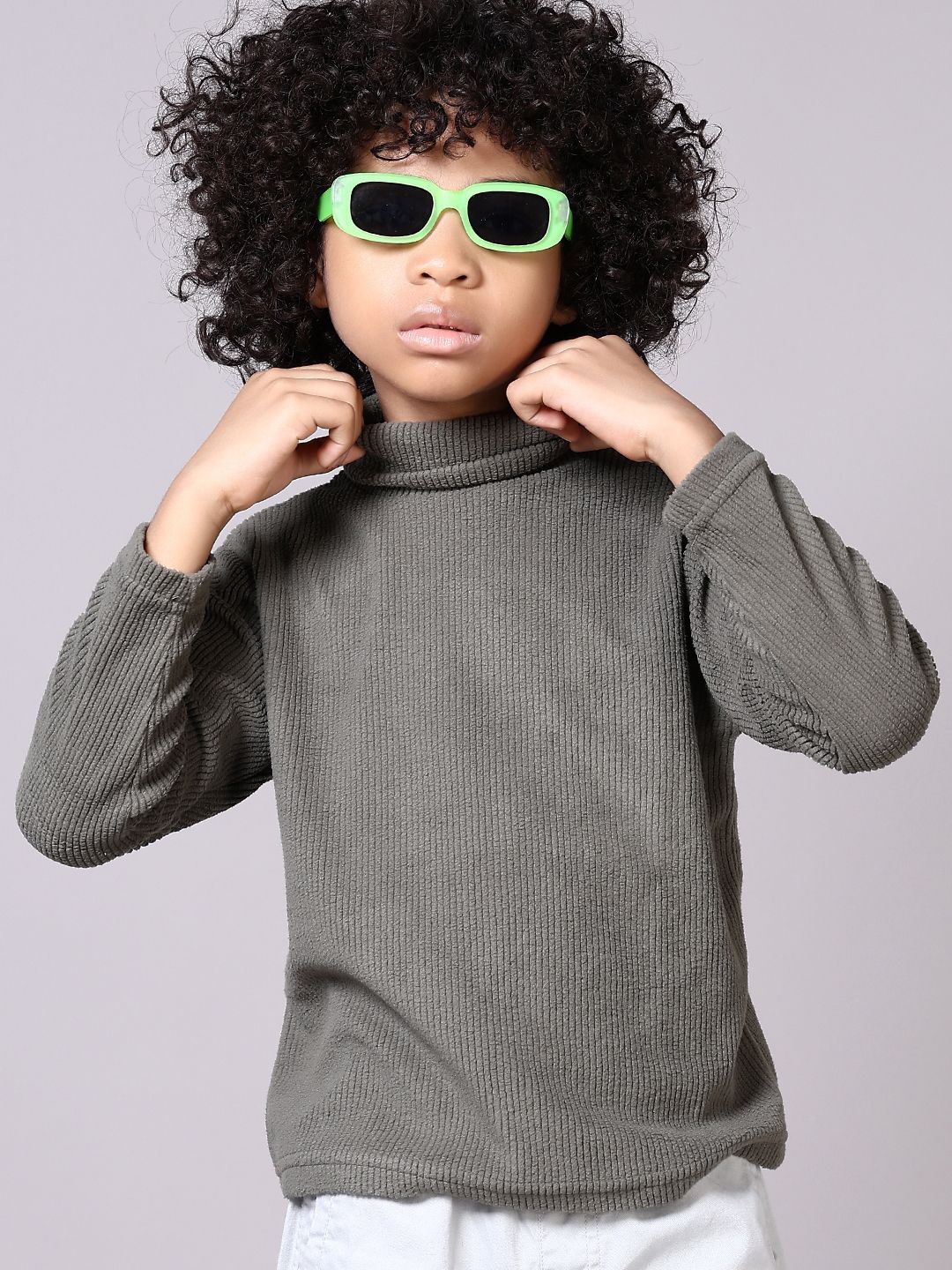

V-Mart Boys Solid Turtle Neck Sweater, Grey