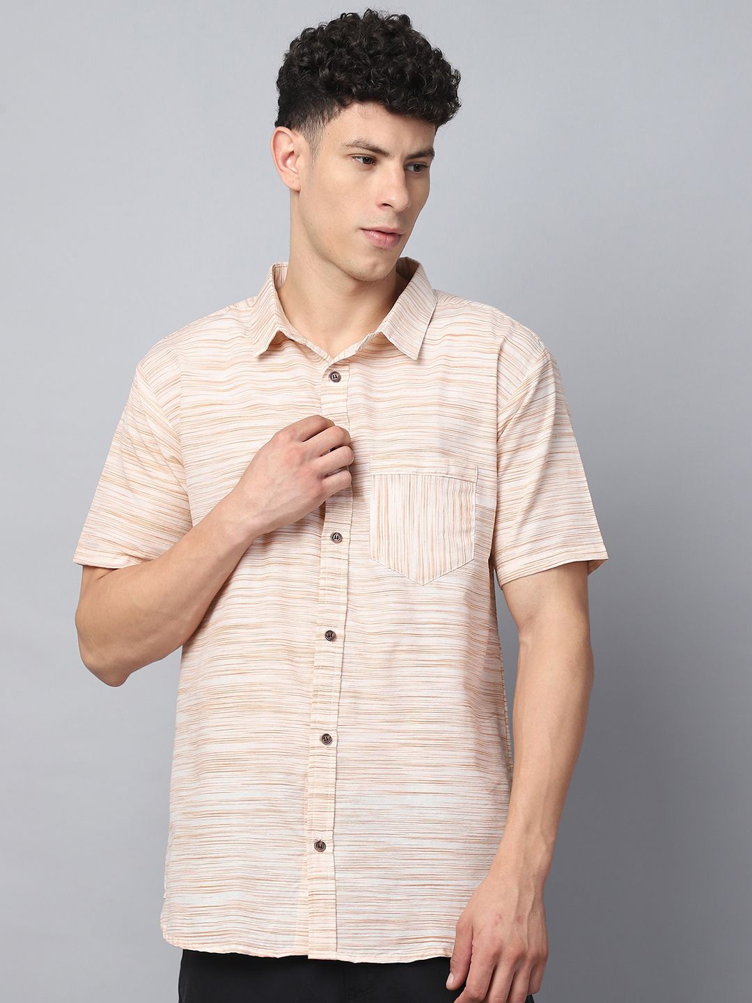 

Enchanted Drapes Men Horizontal Stripes Opaque Striped Casual Shirt, Brown