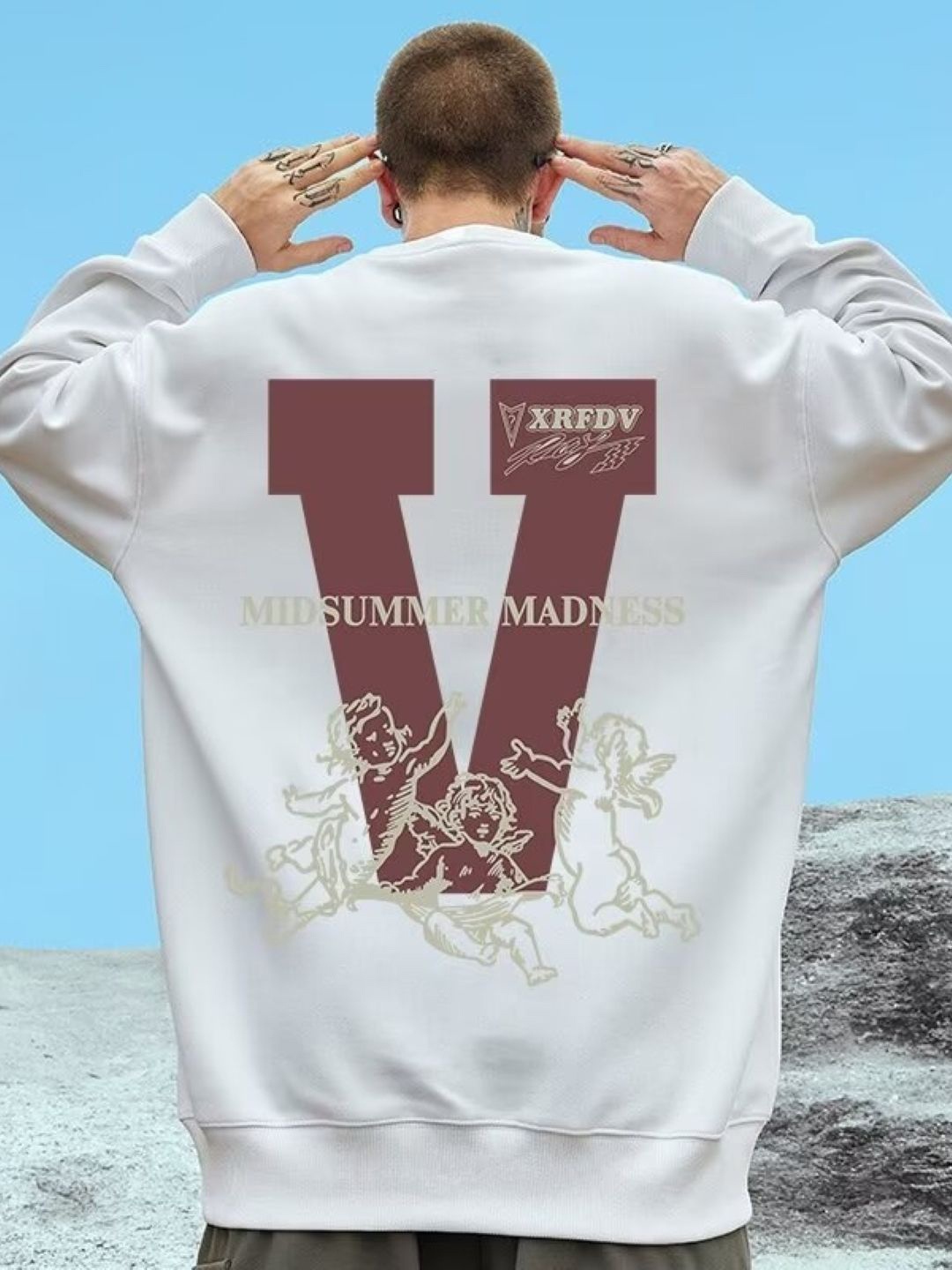 

KPOP Men Typography Printed Cotton Sweatshirt, White