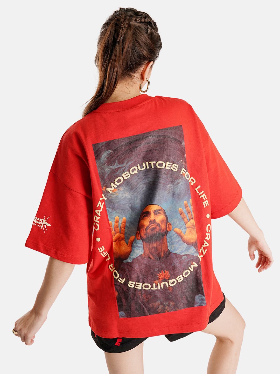 

Crazy Mosquitoes Women Polo Collar Applique T-shirt, Red