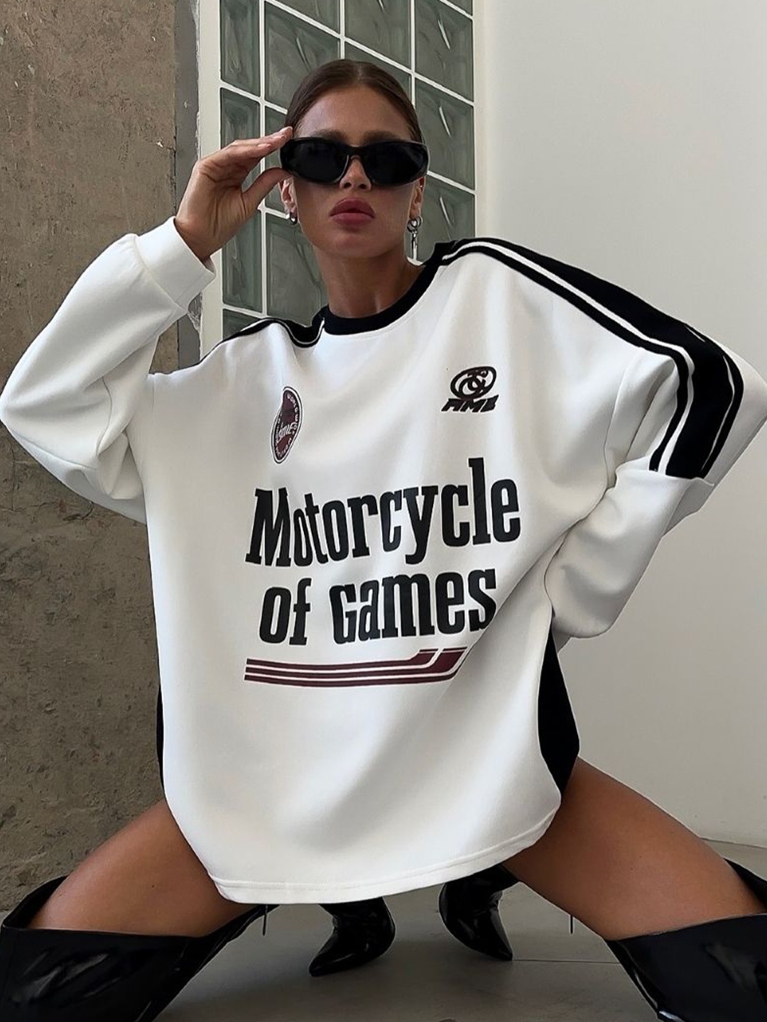 

HERE&NOW Women Printed Long Sleeves Sweatshirt, White