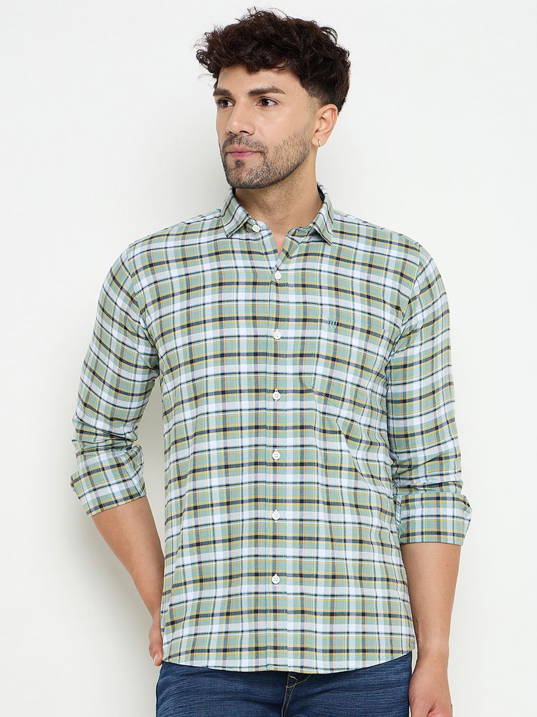 

Duke Men Slim Fit Tartan Checks Opaque Checked Casual Shirt, Green