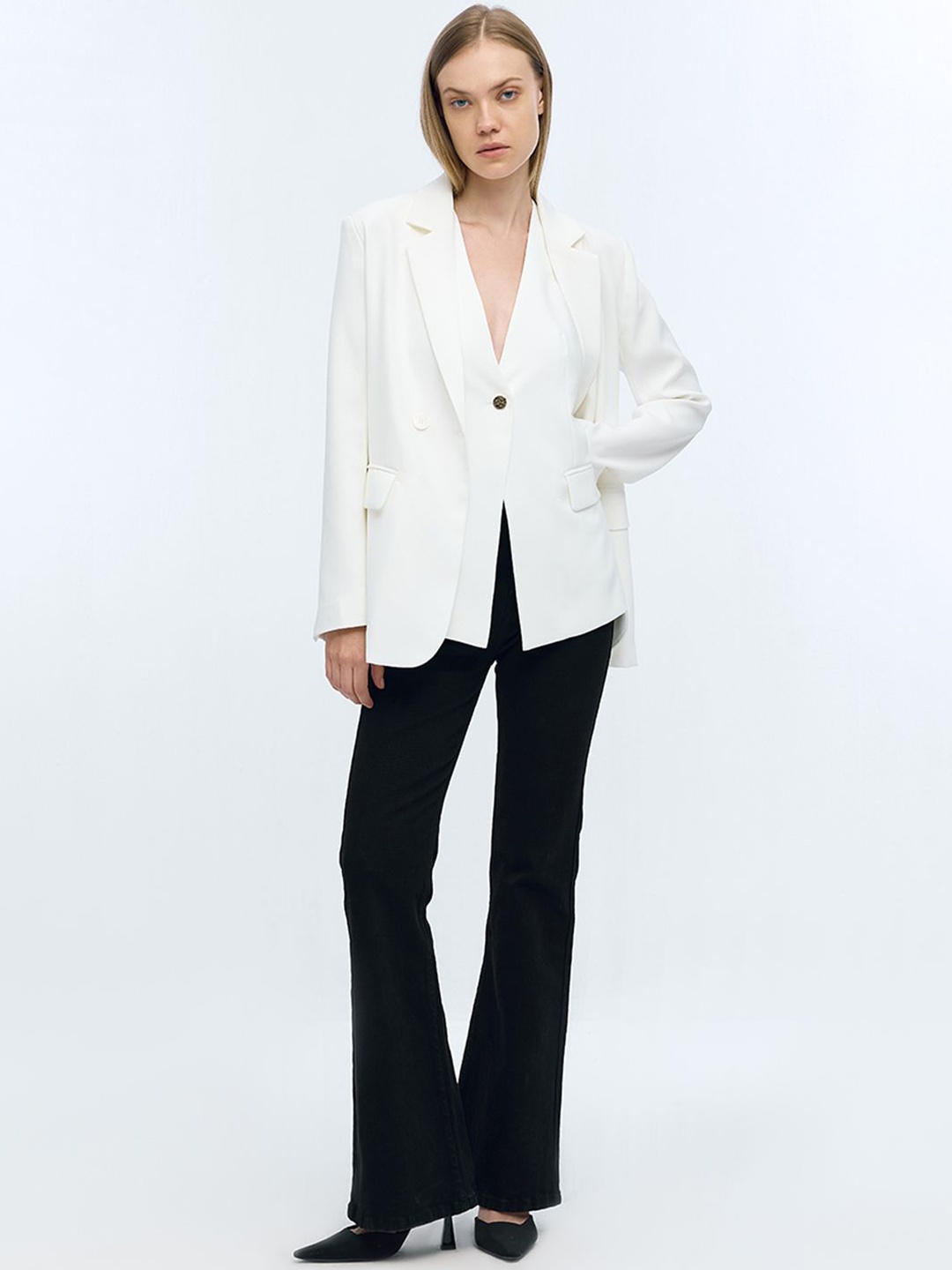 

COVER STORY Notched Lapel Double-Breasted Formal Blazer, Off white