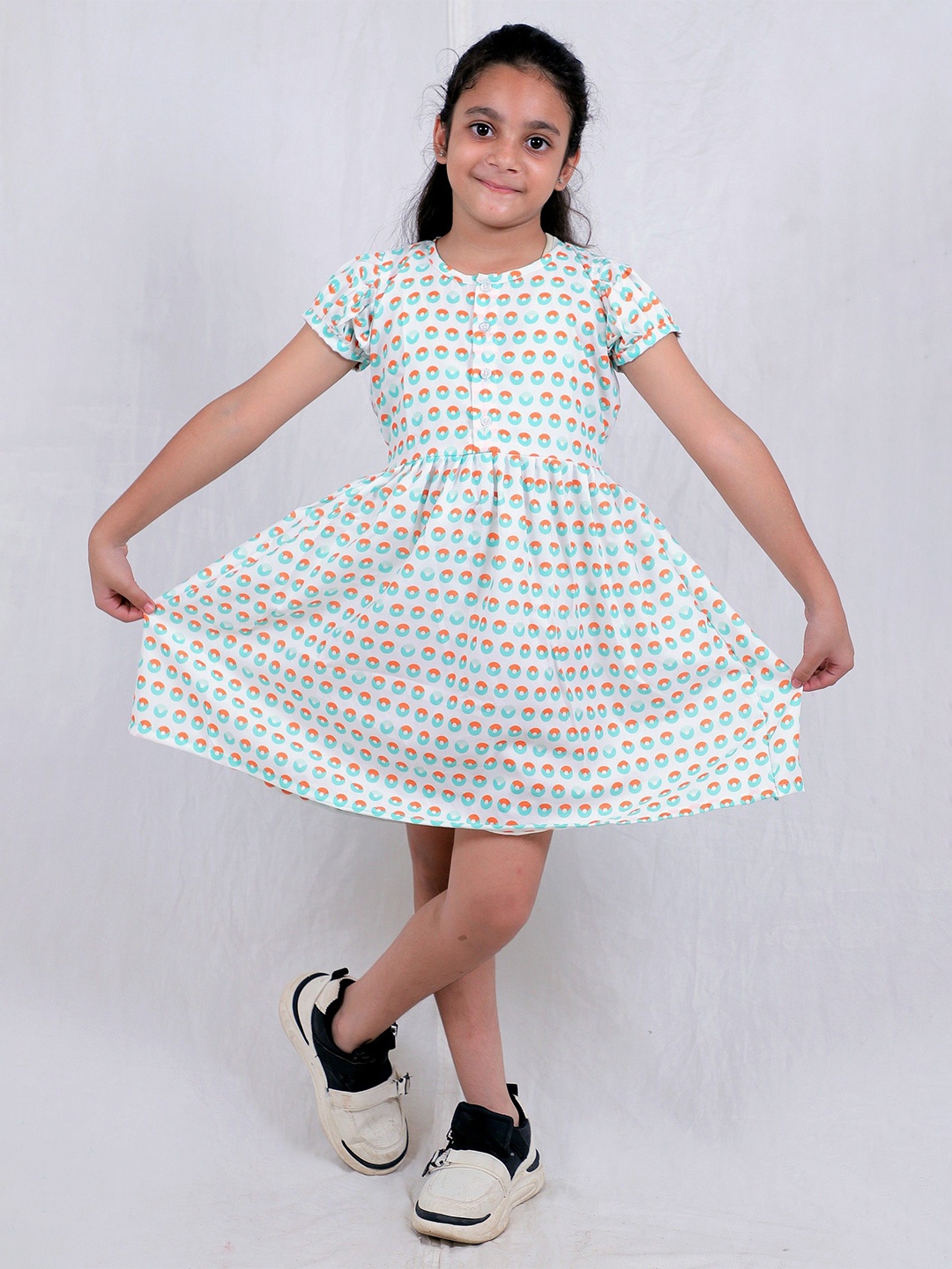 

TILISM Girls Abstract Printed Cotton Fit & Flare Knee Length Dress, White