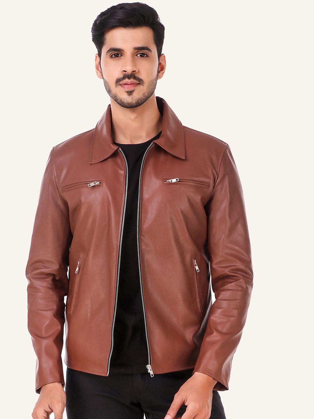 

Leather Retail Men Biker Jacket, Brown