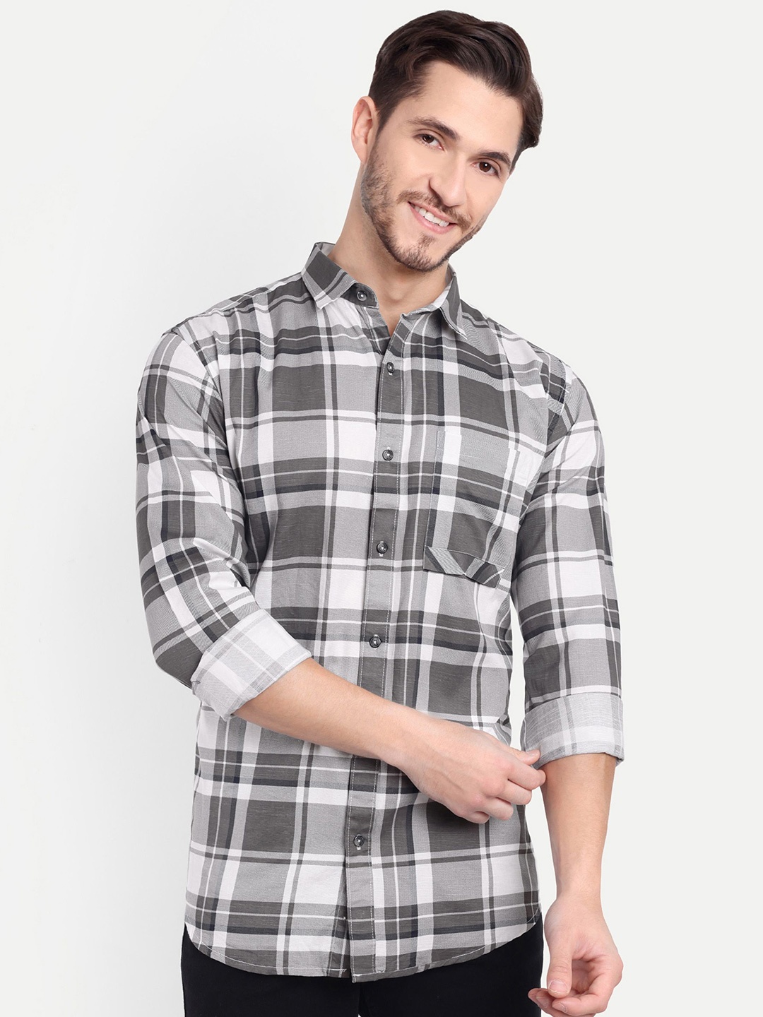 

SUI DHAGA Men Comfort Buffalo Checks Opaque Checked Casual Shirt, Grey