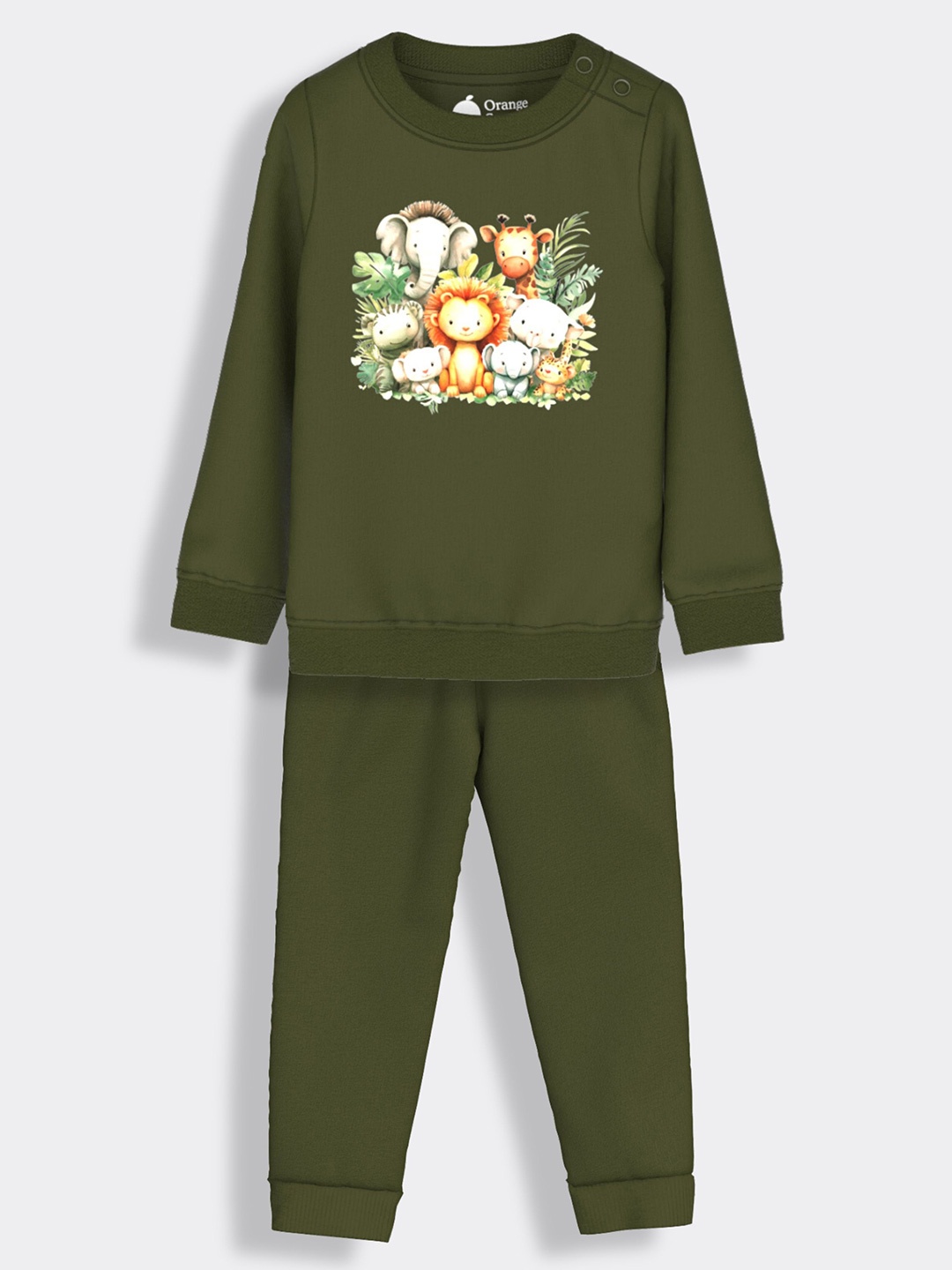 

Orange Sugar Kids Printed Pure Cotton Sweatshirt & Joggers Clothing Set, Olive