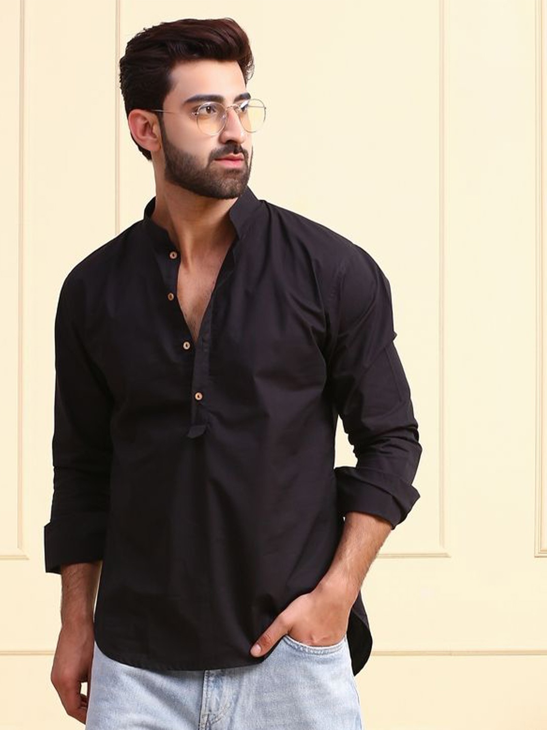 

MIDAV Men Standard Opaque Casual Shirt, Black