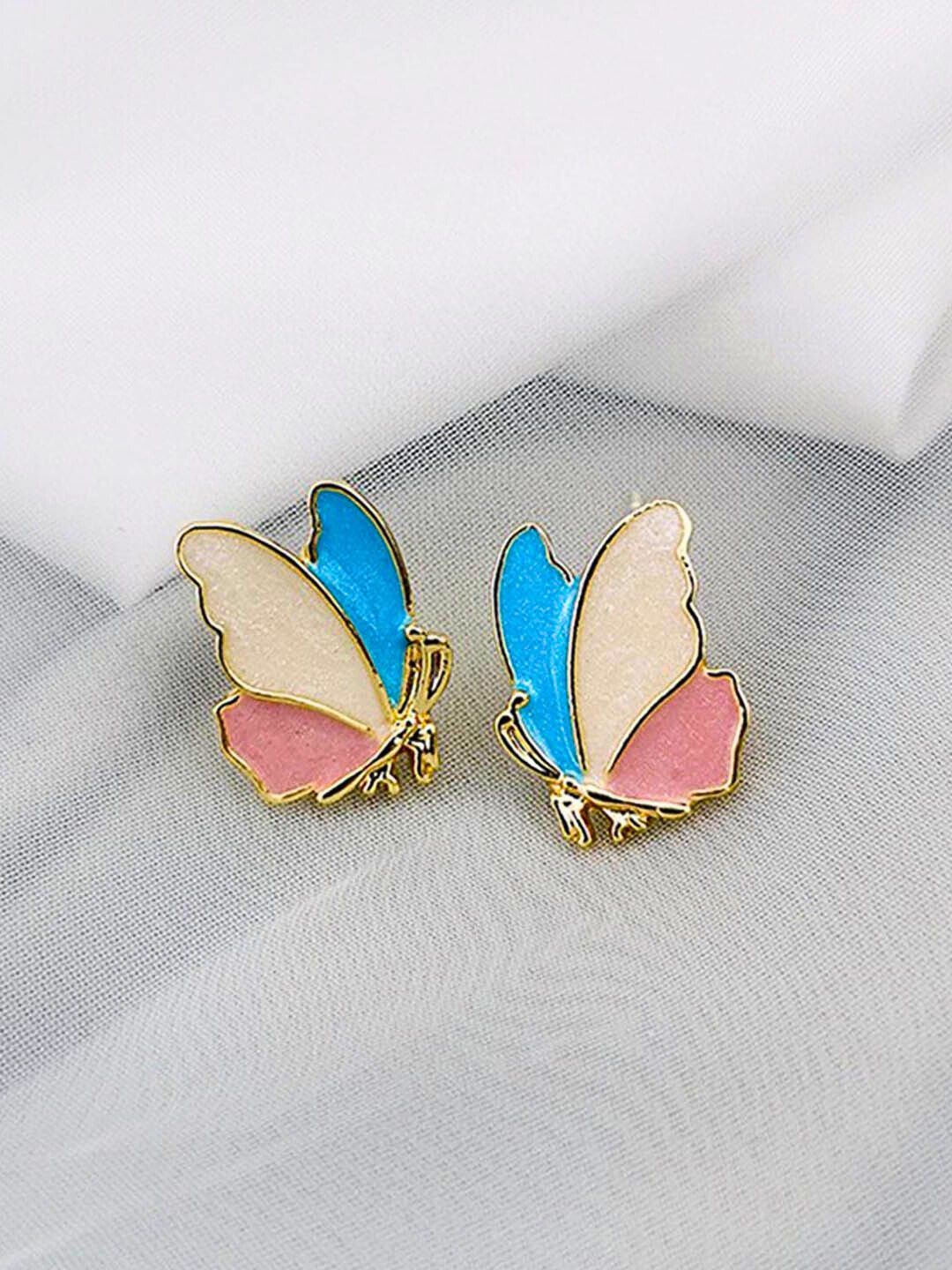 

DressBerry Stainless Steel Gold Plated Enamelled ButterflyStuds, Pink