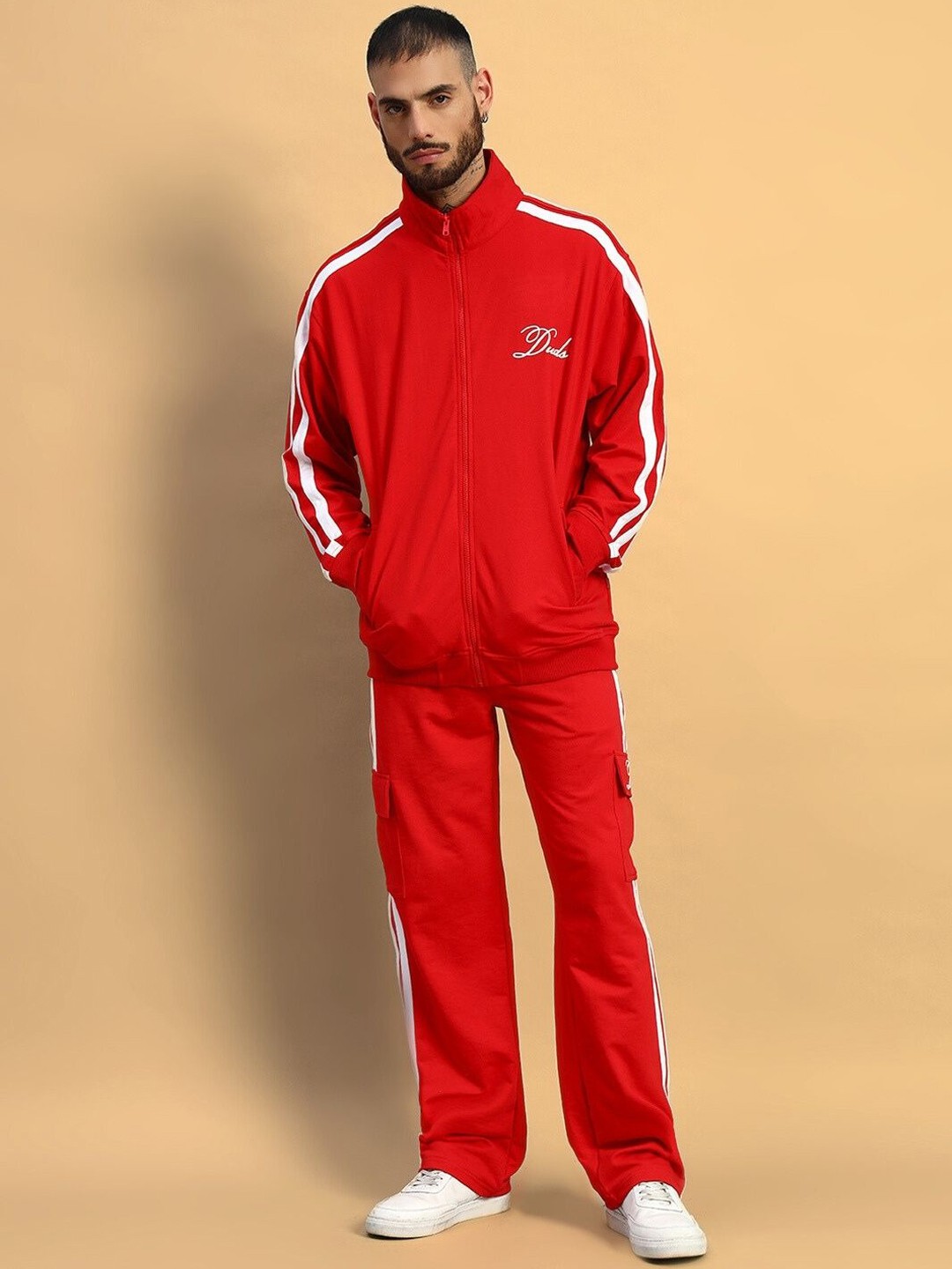 

WEARDUDS Pure Cotton Mock Collar Tracksuit, Red