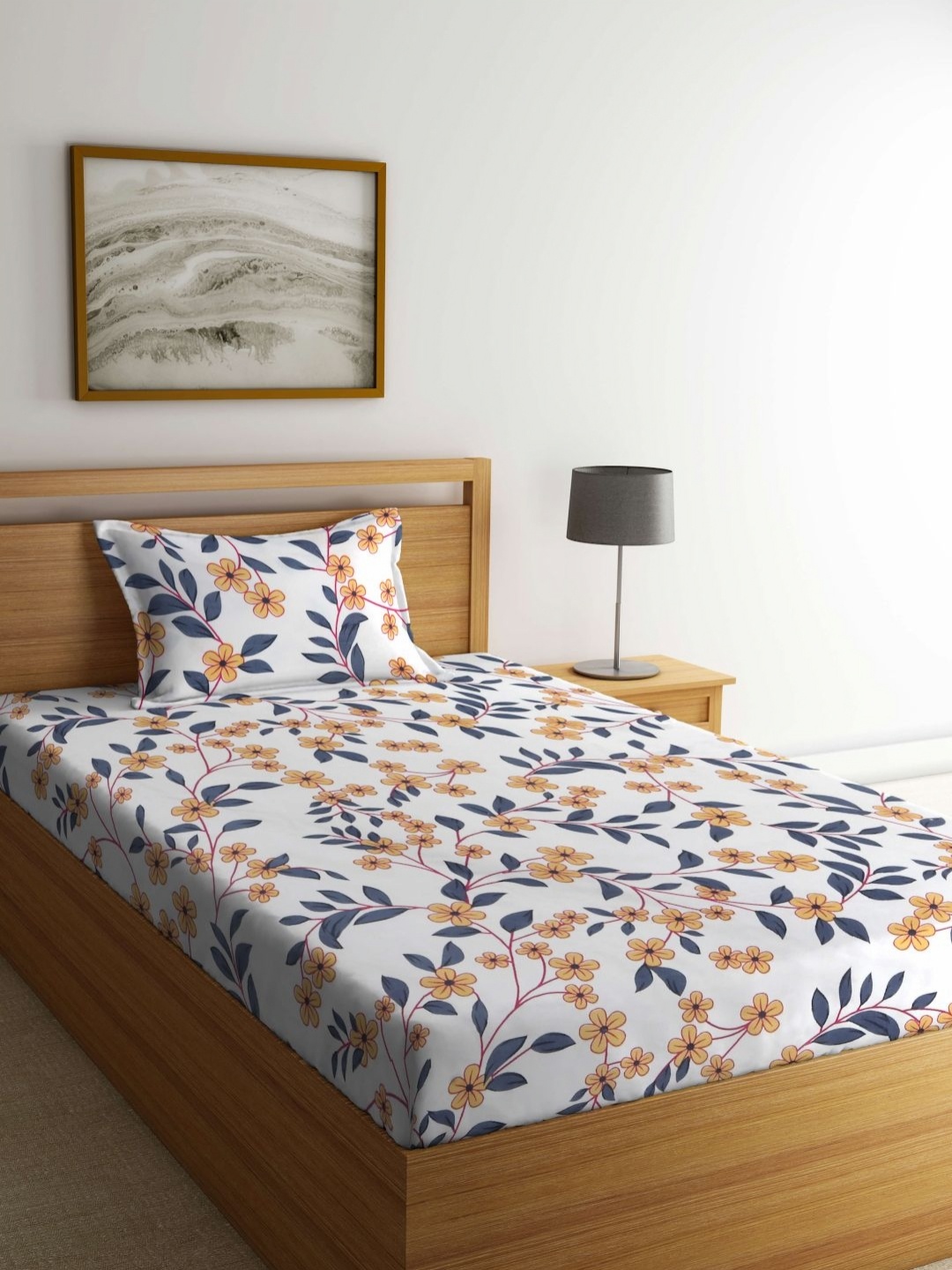 

Aura White & Blue Floral Printed Flat 300TC Single Bedsheet With Pillow Cover