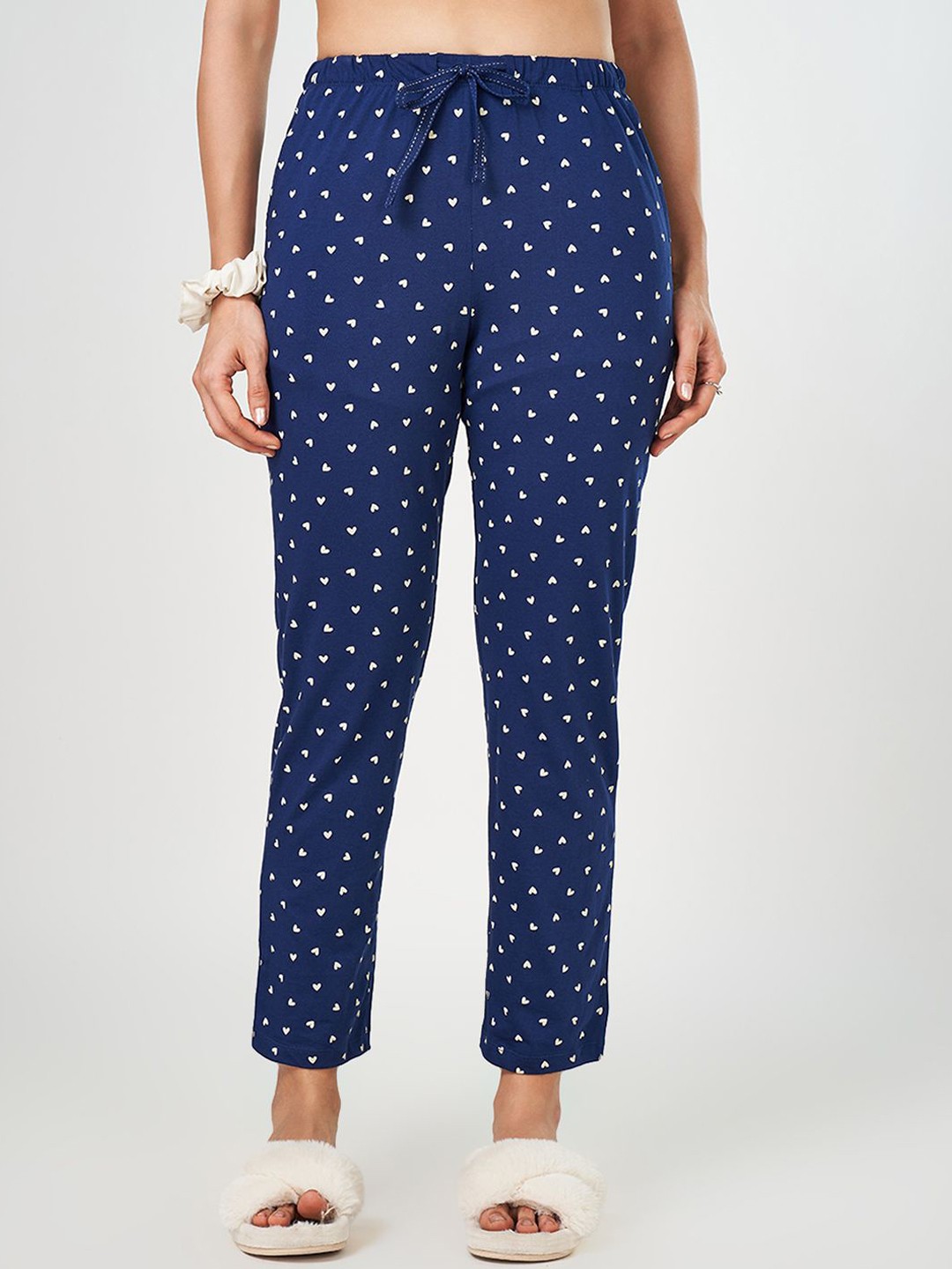 

Dreamz by Pantaloons Women Printed Pure Cotton Lounge Pants, Navy blue