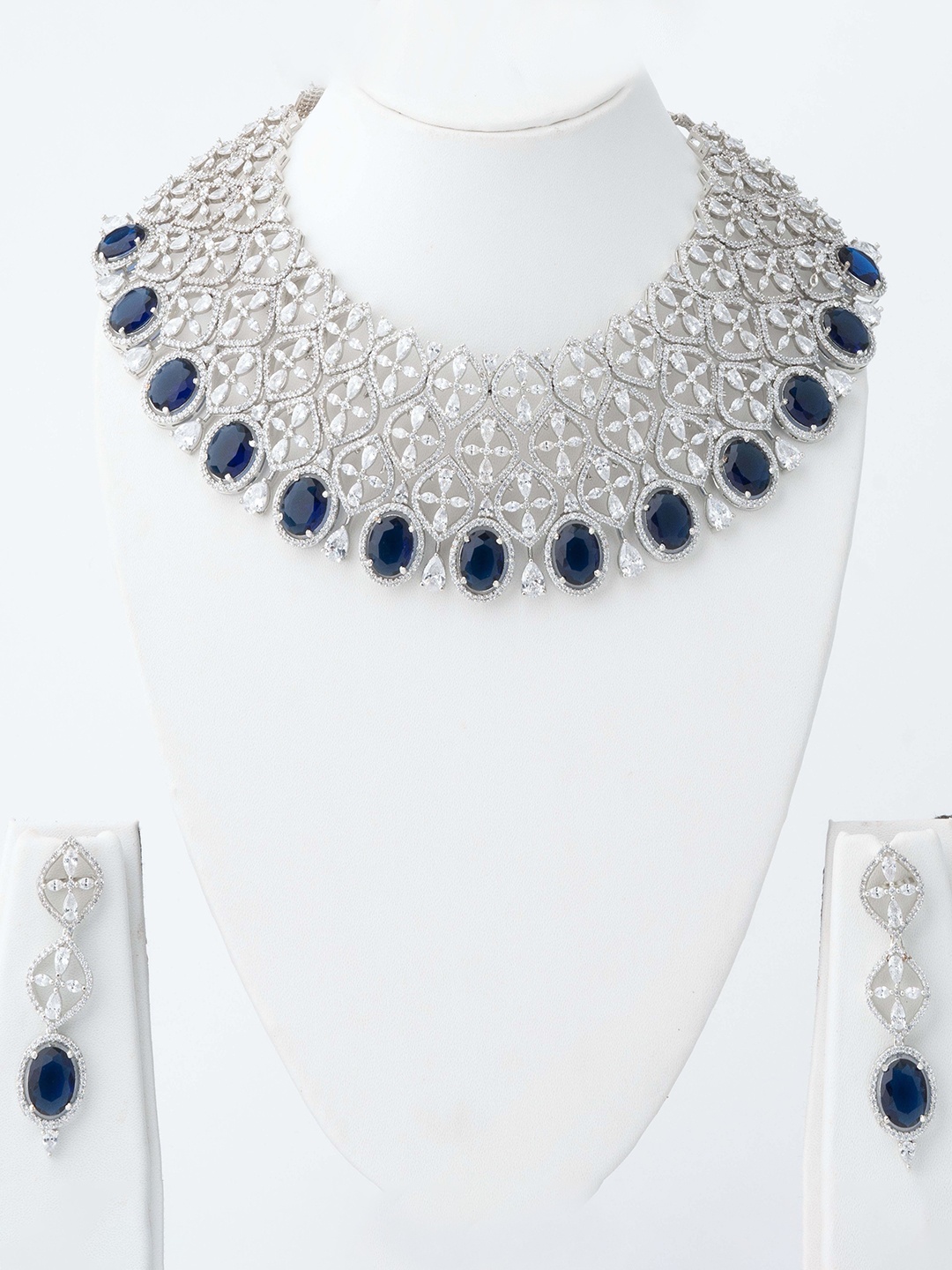 

Vivinia by Vidhi Rhodium-Plated White-Finished CZ Studded Jewellery Set, Silver