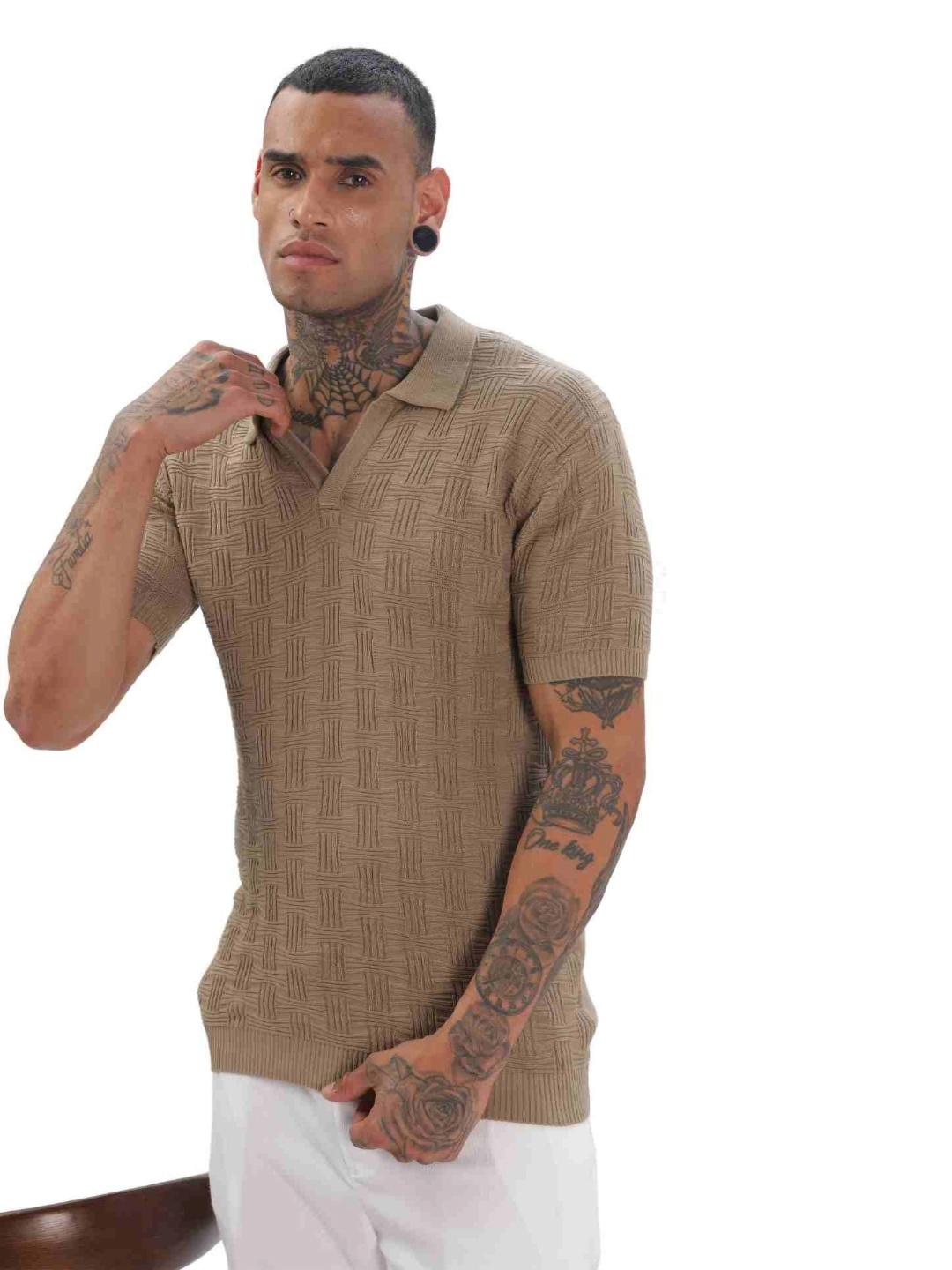 

ilyzly Men Polo Collar T-shirt, Brown