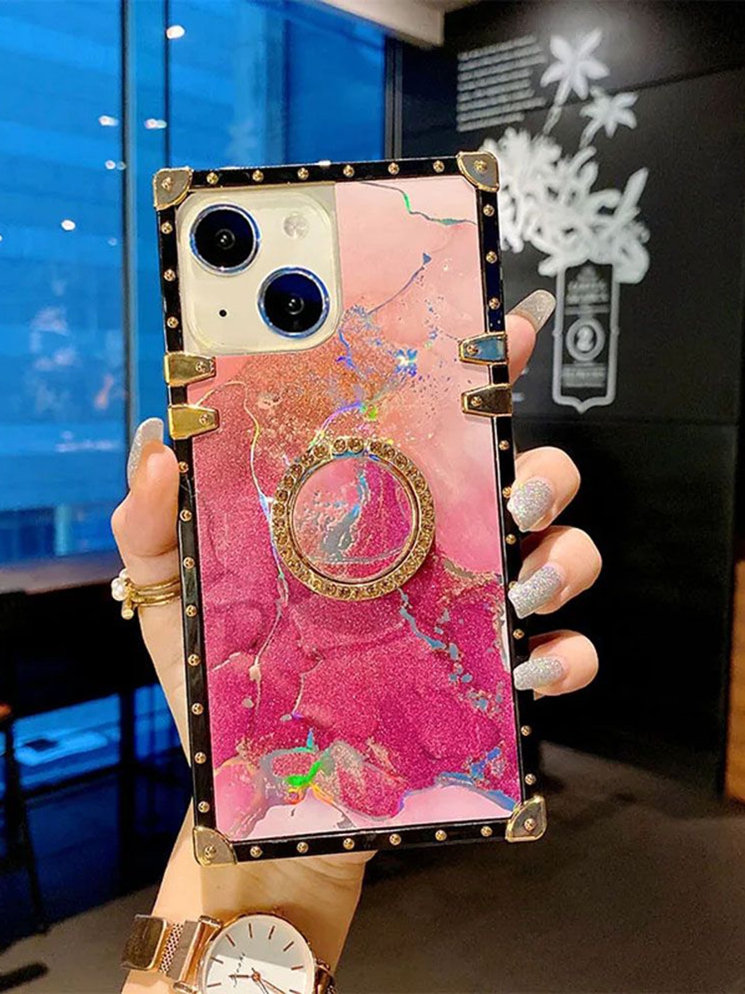 

Luxury Kase Solid Printed iPhone 14 Plus Back Case Mobile Accessories, Pink