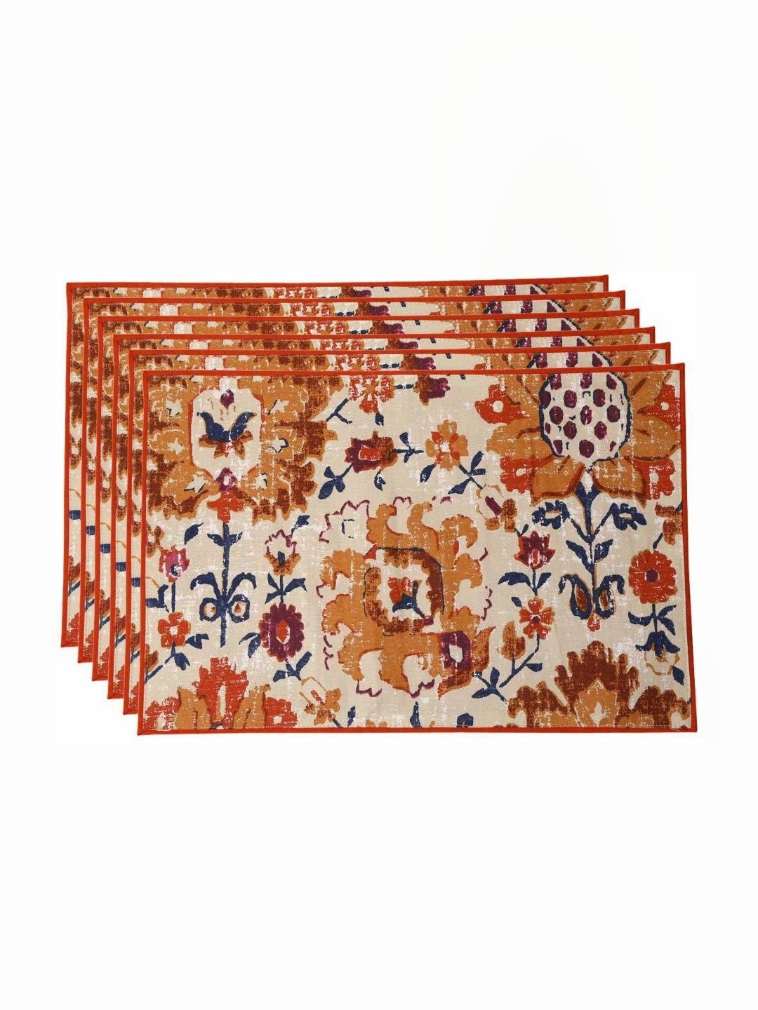 

BILBERRY Furnishing by preeti grover Beige & Brown 6 Pieces Floral Cotton Table Placemats