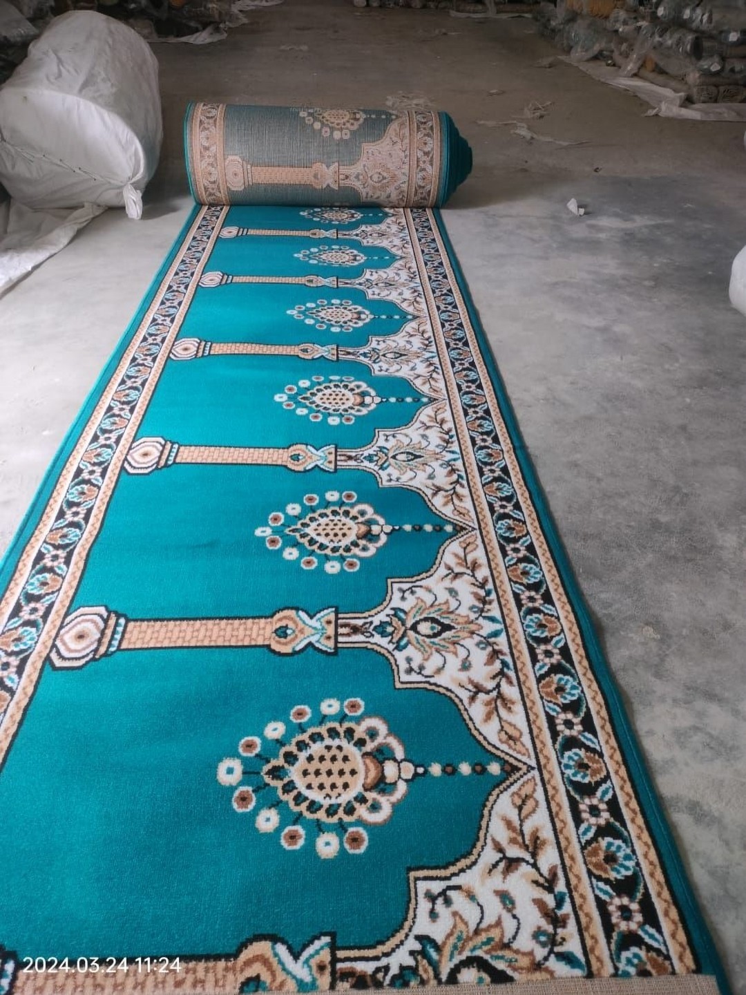 

Samjeeda Handloom carpets Blue Ethnic Motifs Anti-Skid Carpet