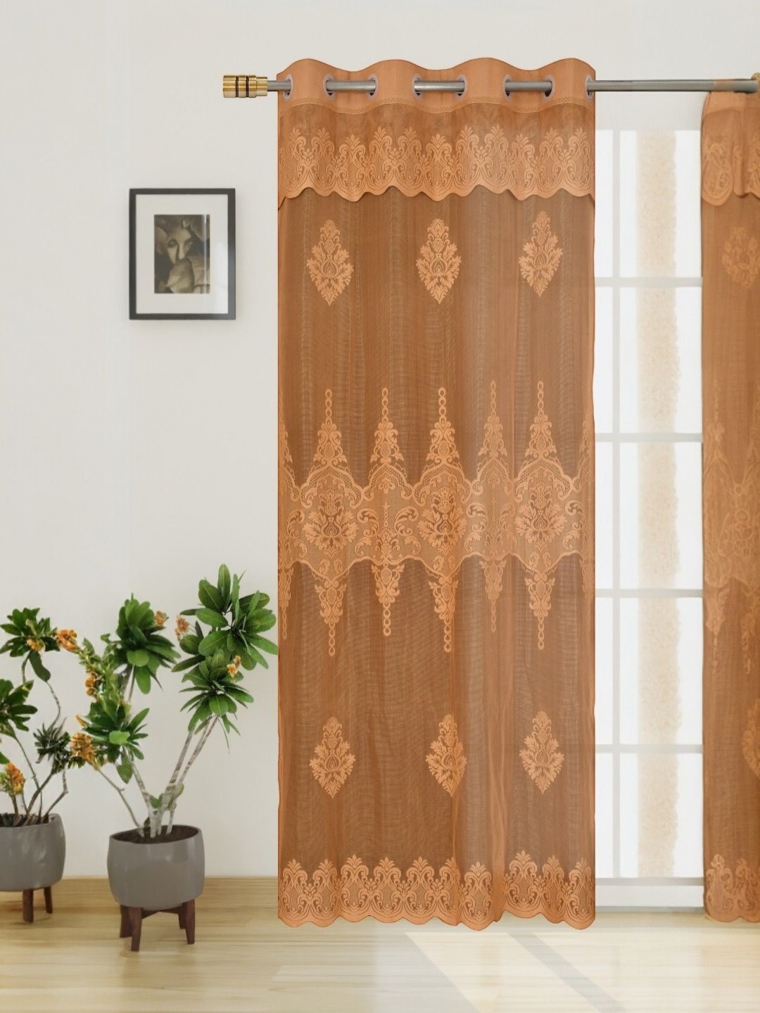 

BIGGER FISH Orange-Coloured Ethnic Motifs Sheer Door Curtain