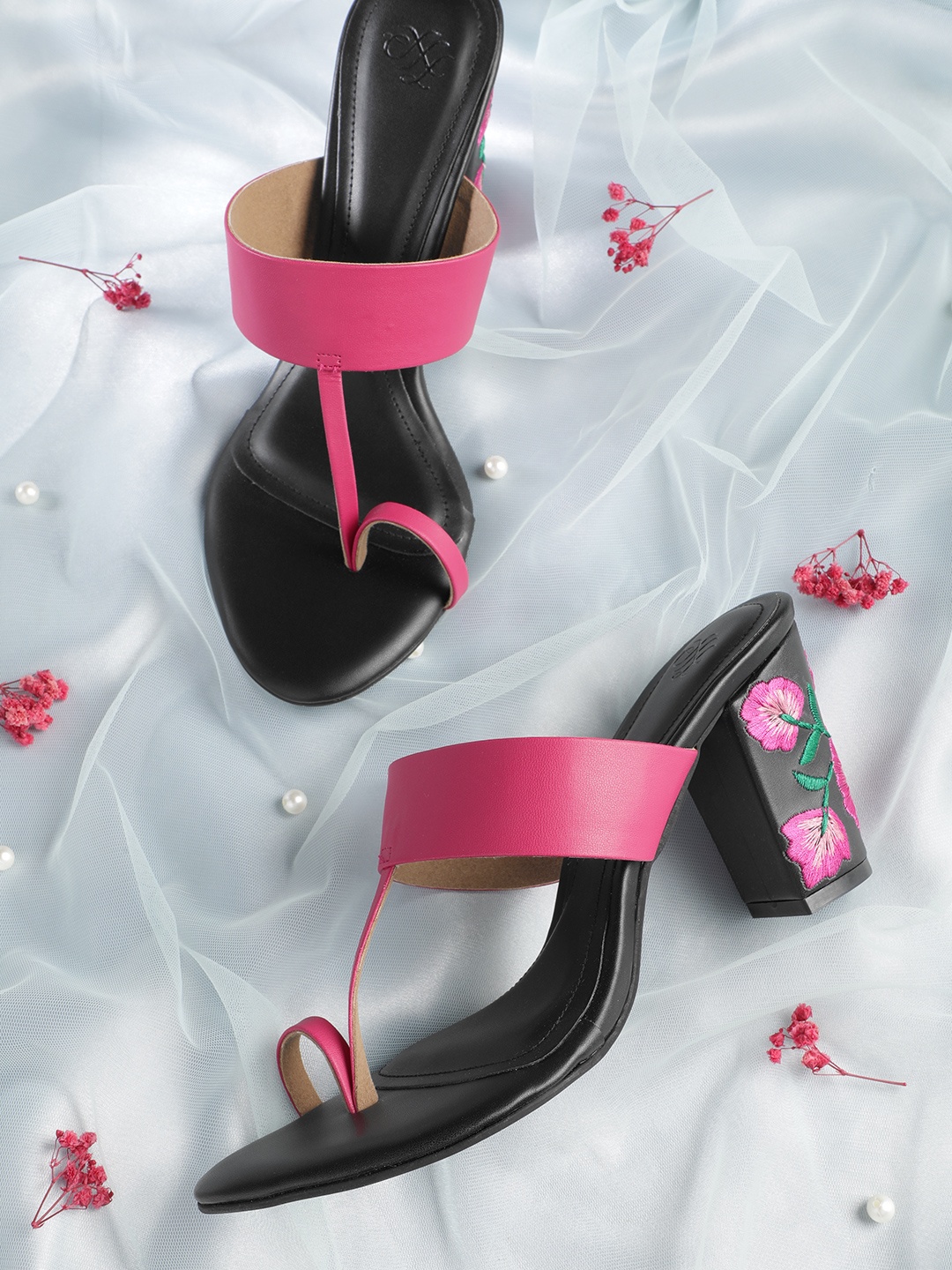 

House of Pataudi Open Toe Block Heels, Black