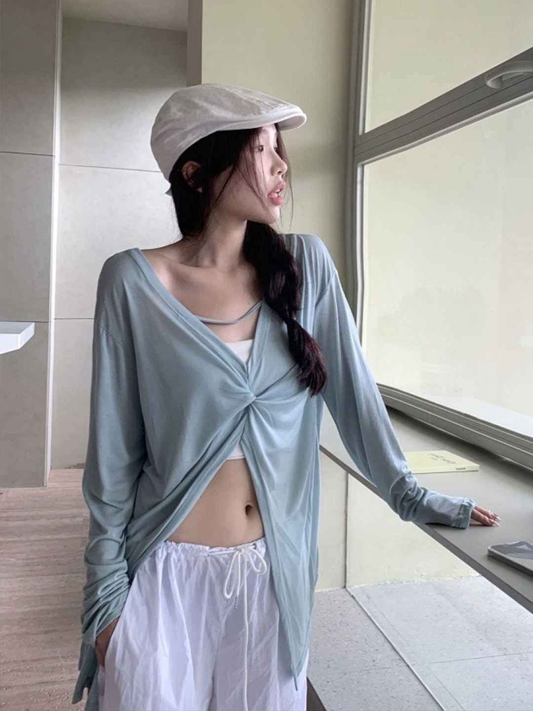 

HERE&NOW Women V-Neck Long Sleeves Pullover Sweater, Grey