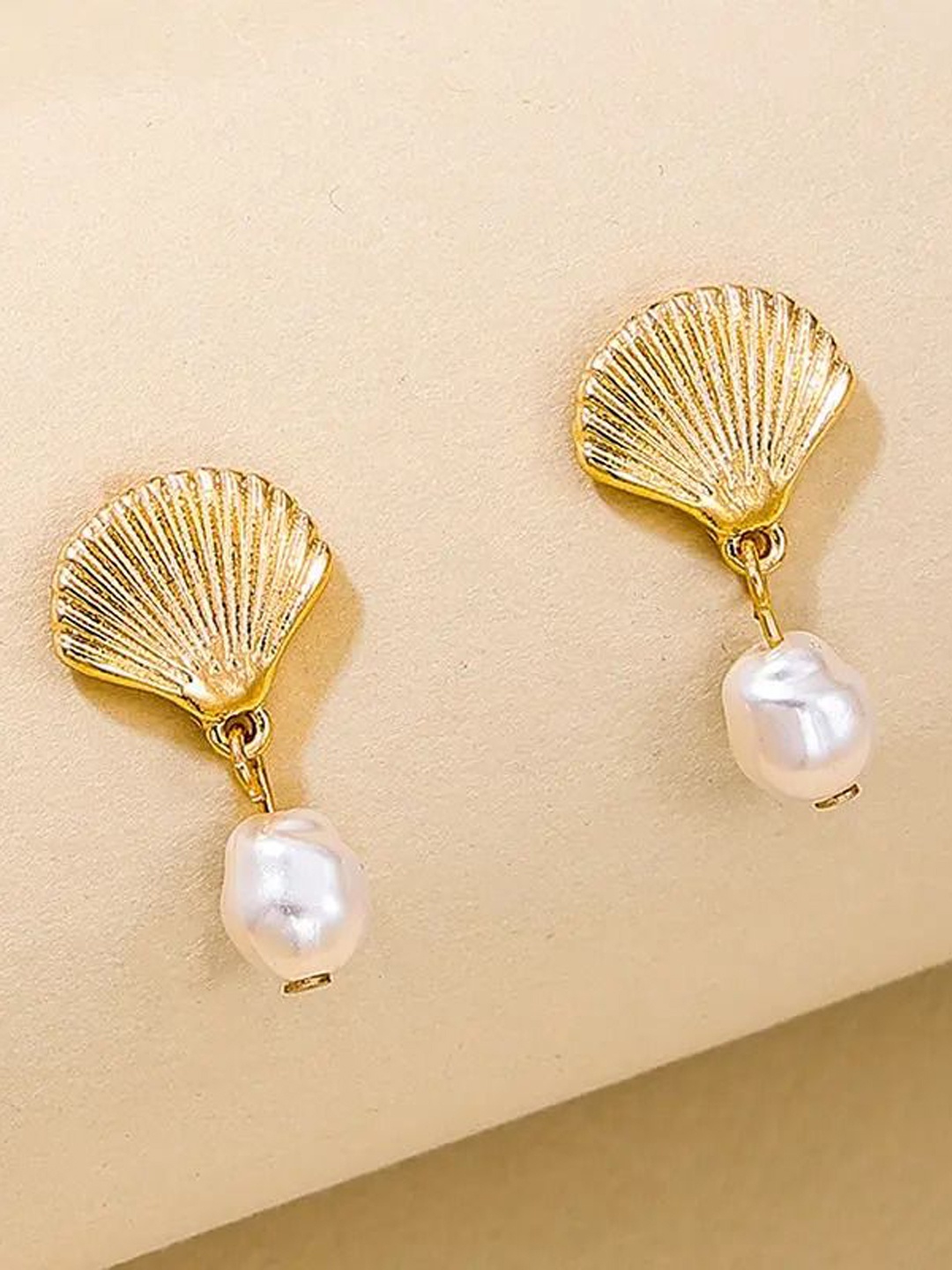 

DIVASTRI Gold-Plated Stainless Steel Anti Tarnish Beaded Contemporary Drop Earrings