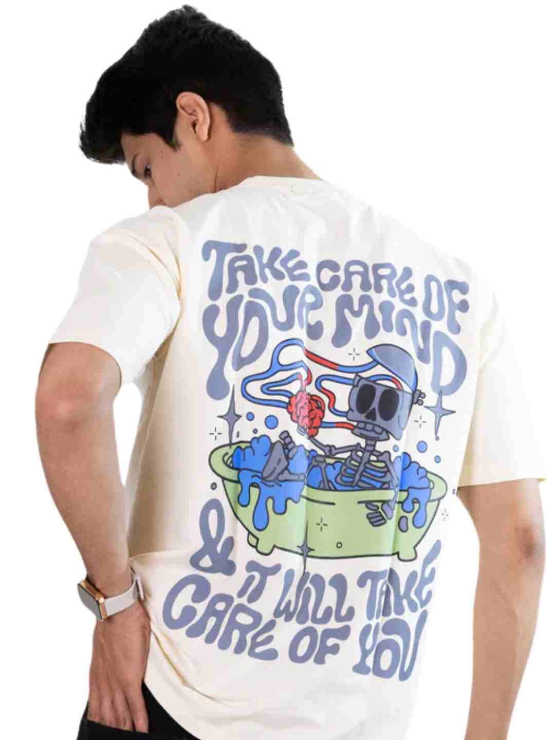 

ilyzly Men Printed Drop-Shoulder Sleeves T-shirt, White