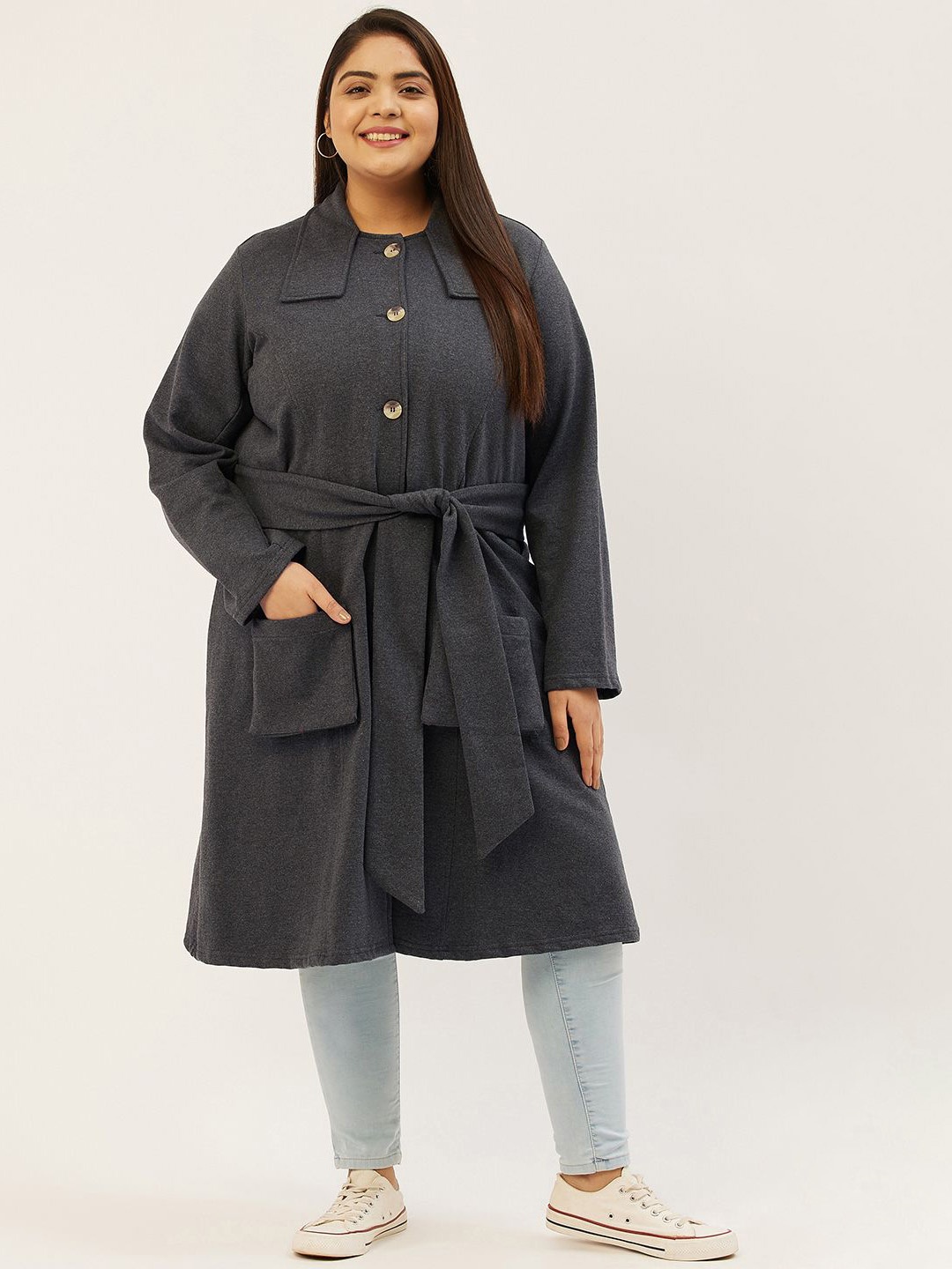 

theRebelinme Women Plus Size Spread Collar Long Sleeves Longline Winter Overcoat, Charcoal