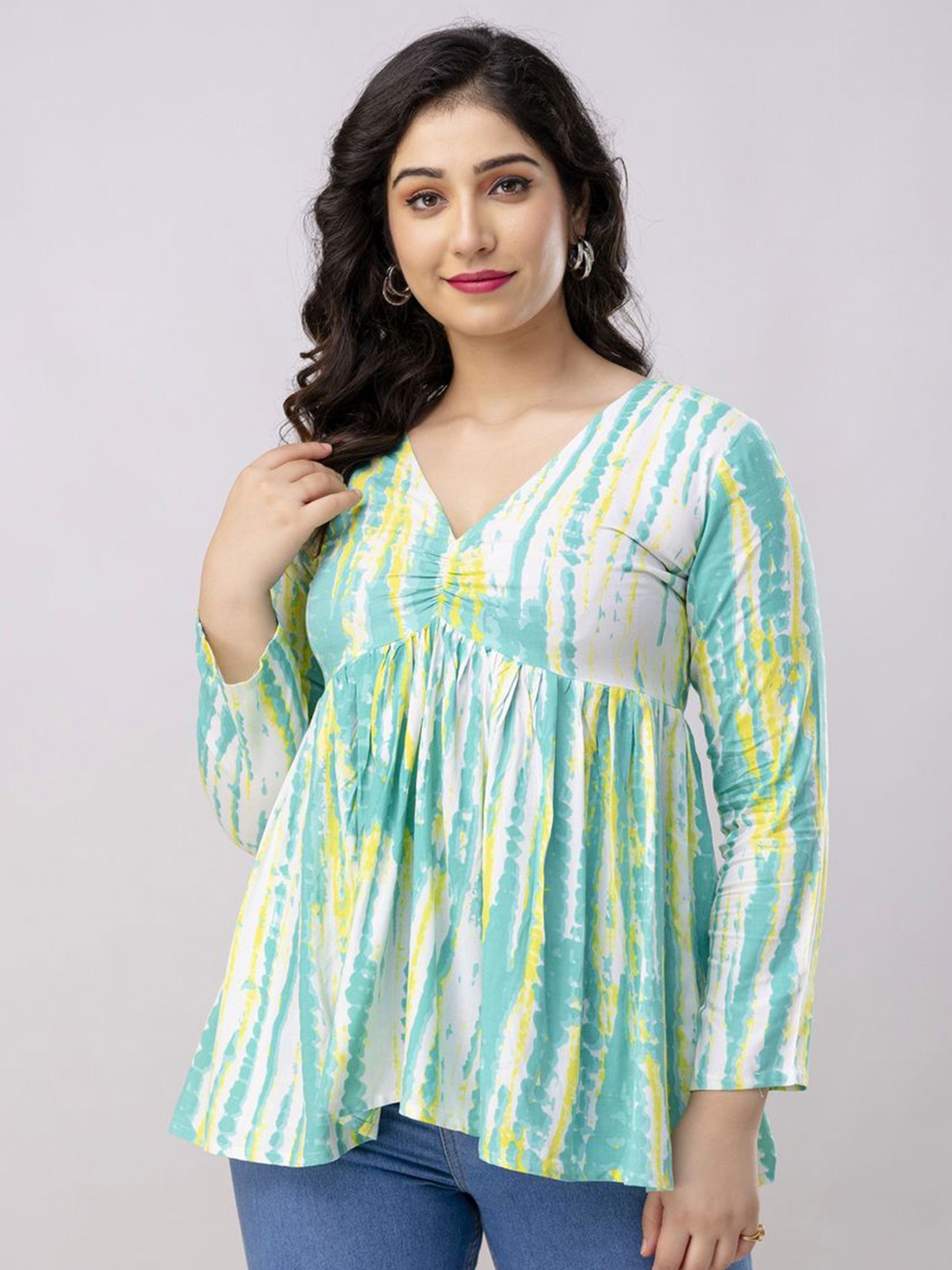 

Ksharaa Women Printed Reguler Sleeve Top, Blue