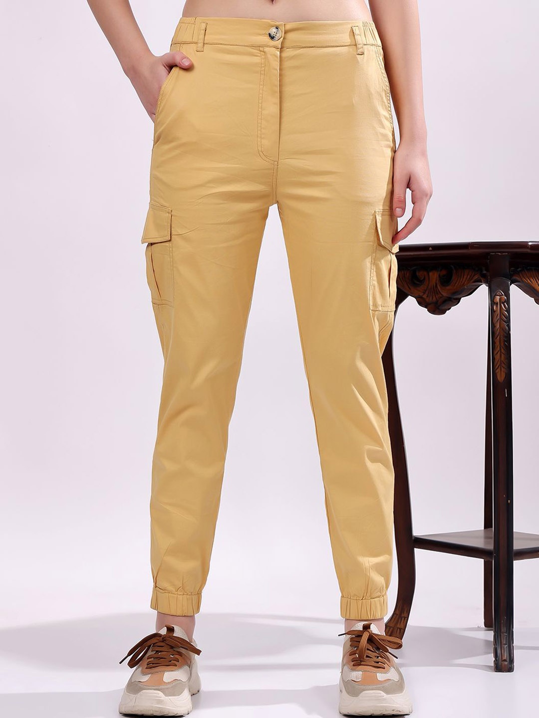 

T TRYON ULTIMATE Women Regular Fit Mid-Rise Cargos Trousers, Mustard