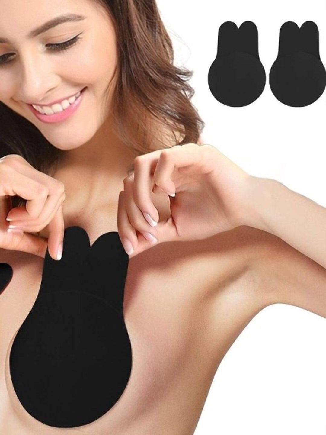 

Xivir Women Padded Reusable Pushup Breast Lift Stick-On Nipple Covers, Black