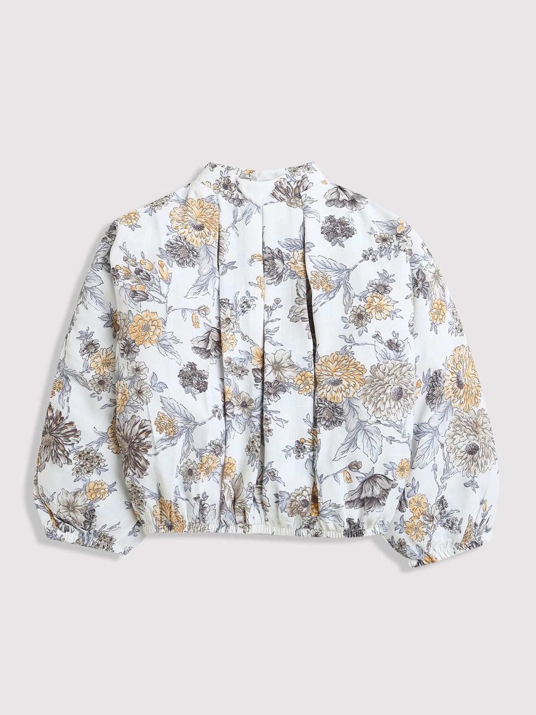 

Tiny Girl Floral Printed Blouson Top, White