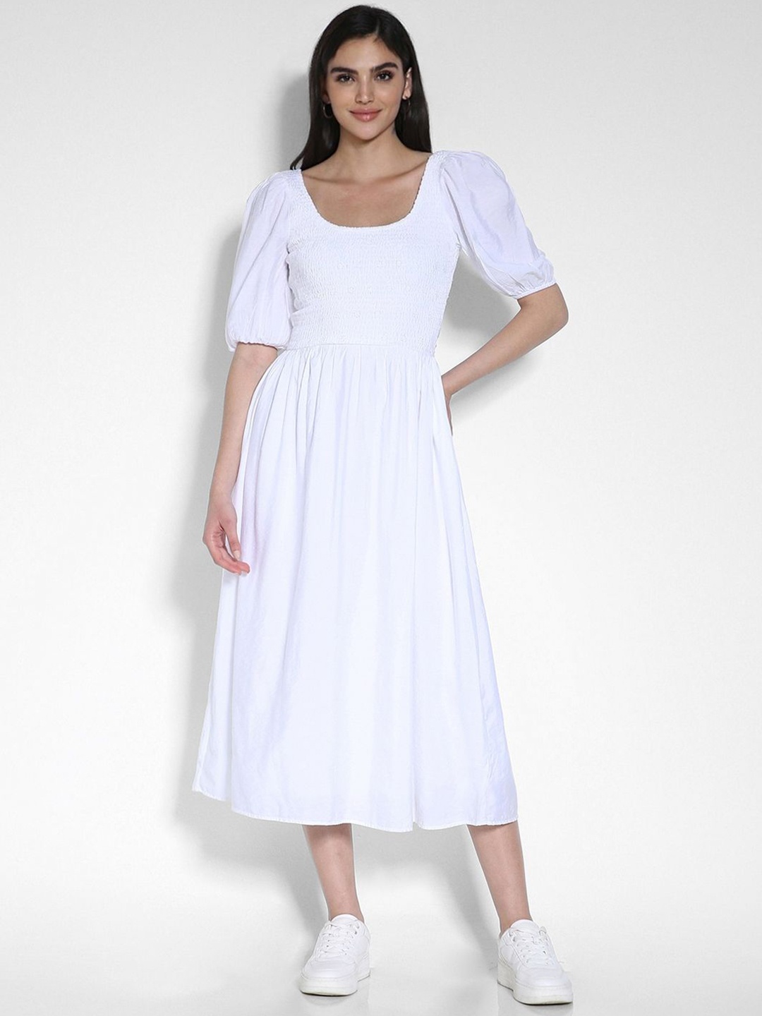 

AMERICAN EAGLE OUTFITTERS Women Puff Sleeve Fit and Flare Dress, White