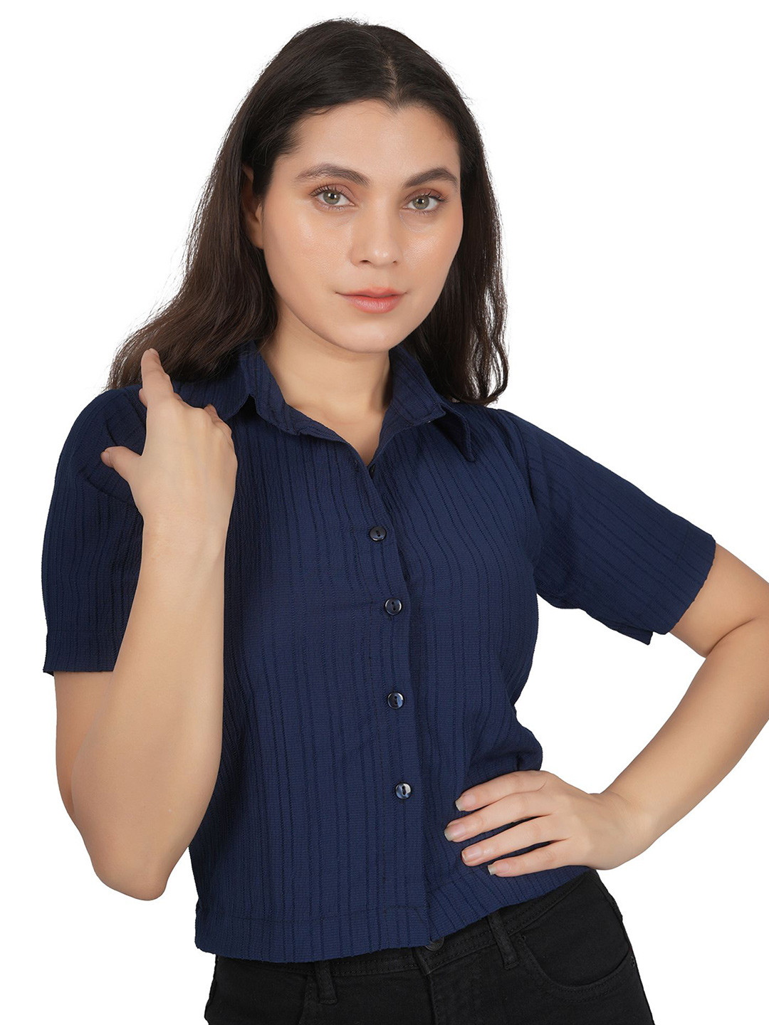 

SNIFFY Girls Gingham Checks Opaque Striped Casual Shirt, Blue