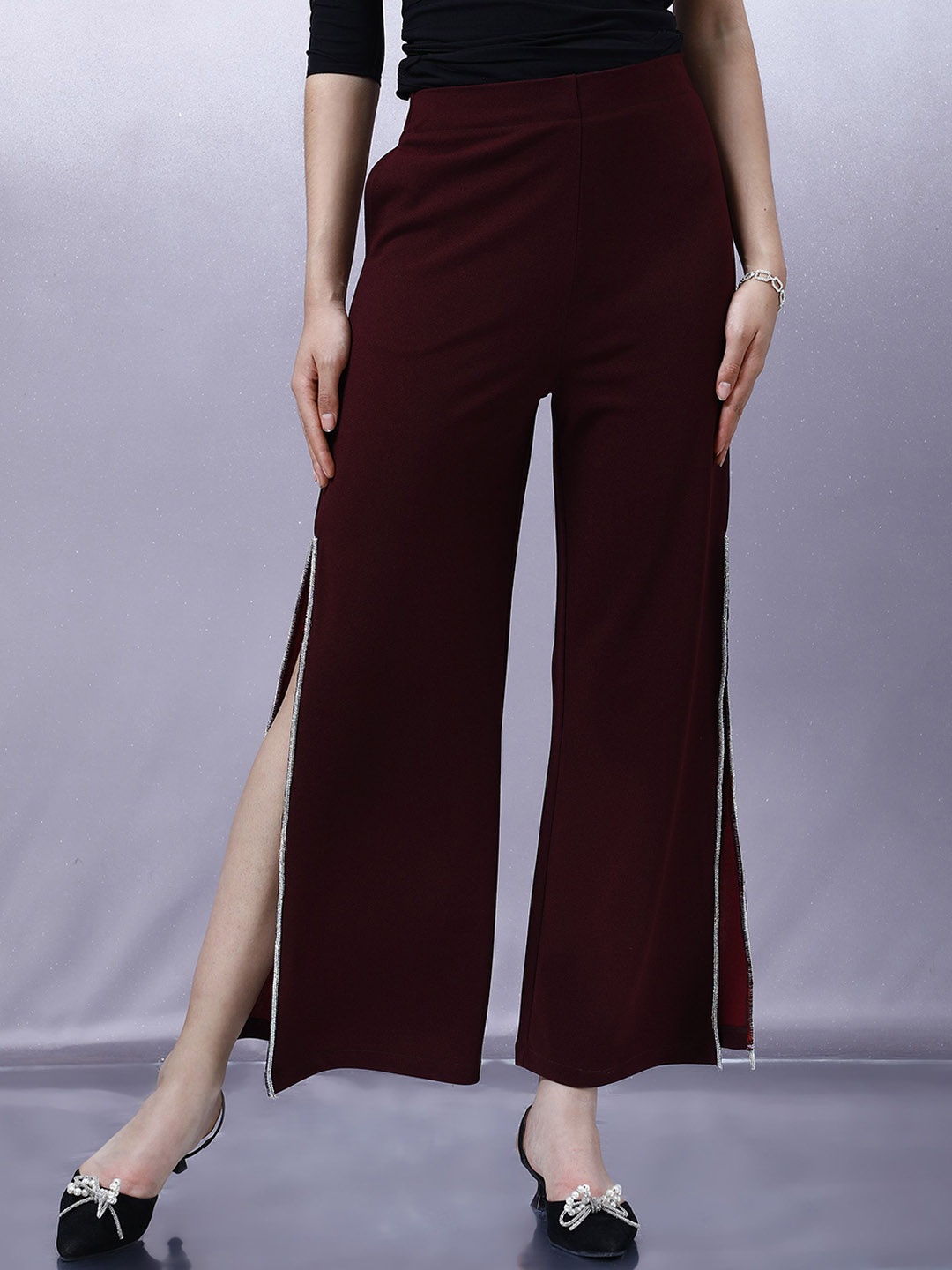

Shally Bhasin by Athena Women High Slit Embellished Trouser, Burgundy